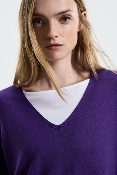 Basic V-neck sweater — LAVENDER 3