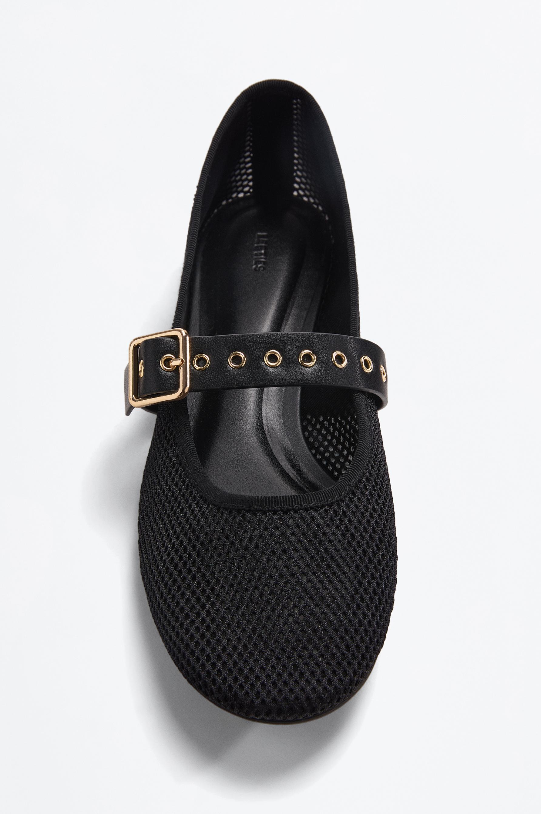 Fabric strap ballet flat — BLACK