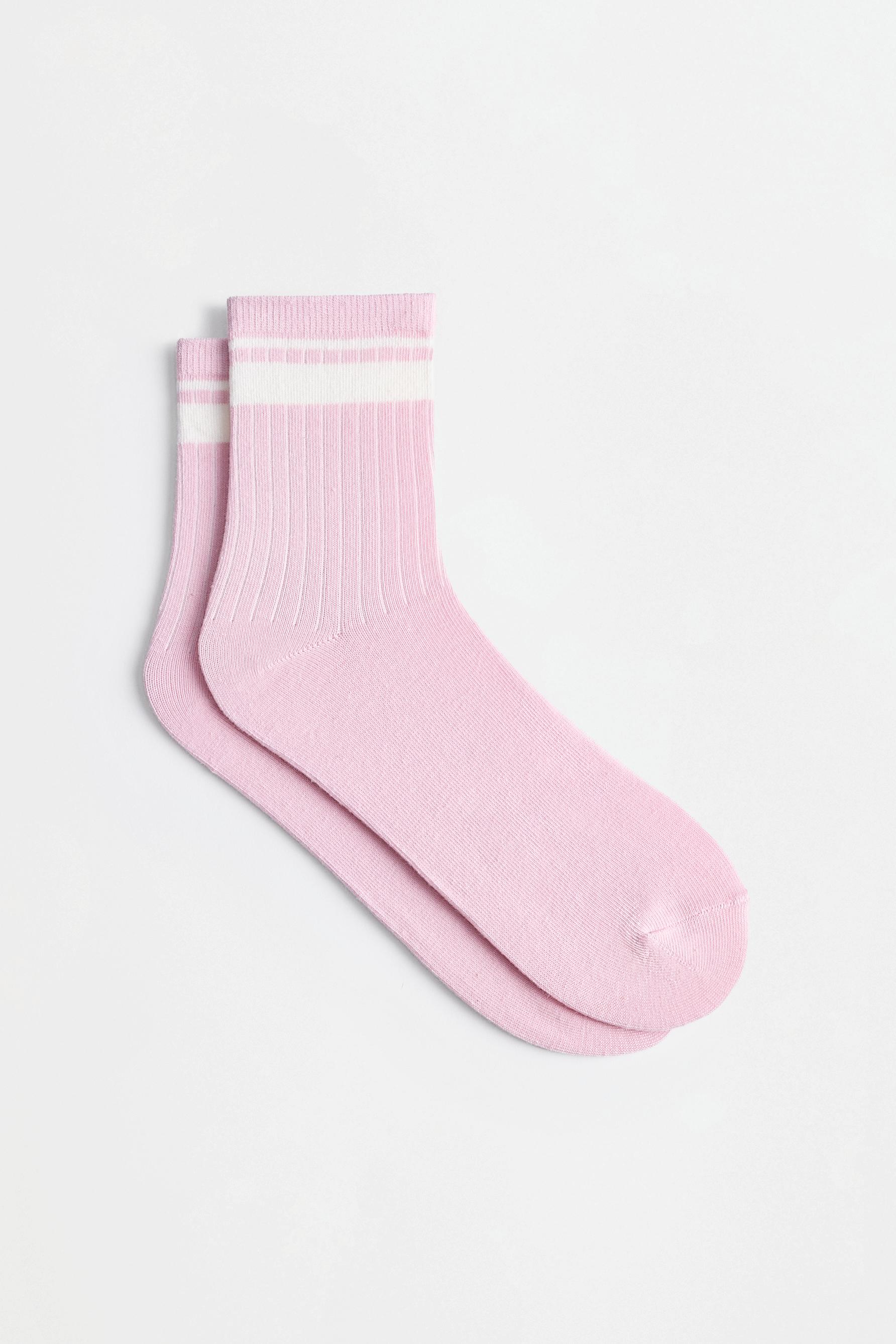 Striped ankle socks (5-pack) — LILAC/WHITE