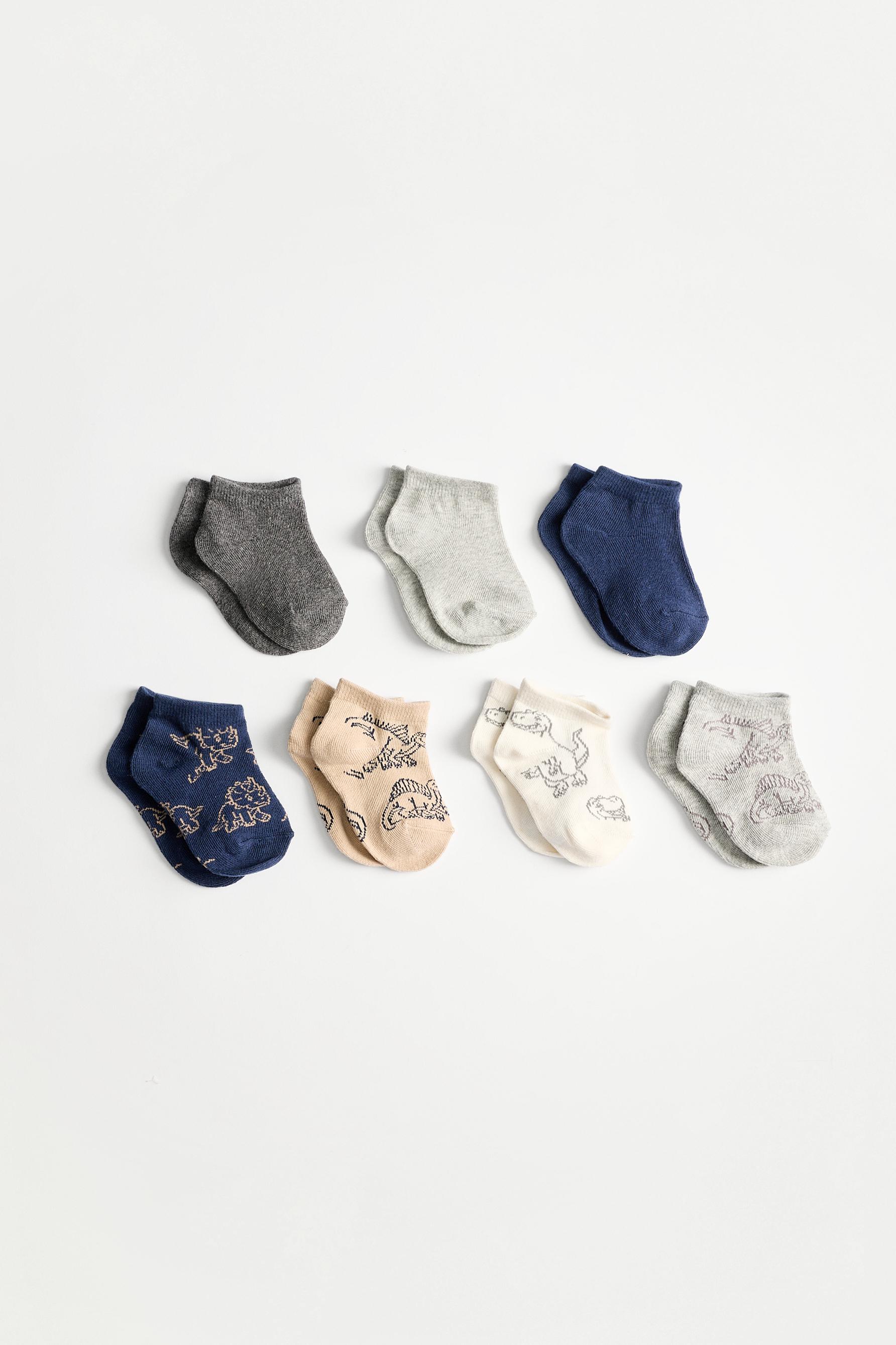 Dinosaur Ankle Socks (7-Pack) — GREY MARL