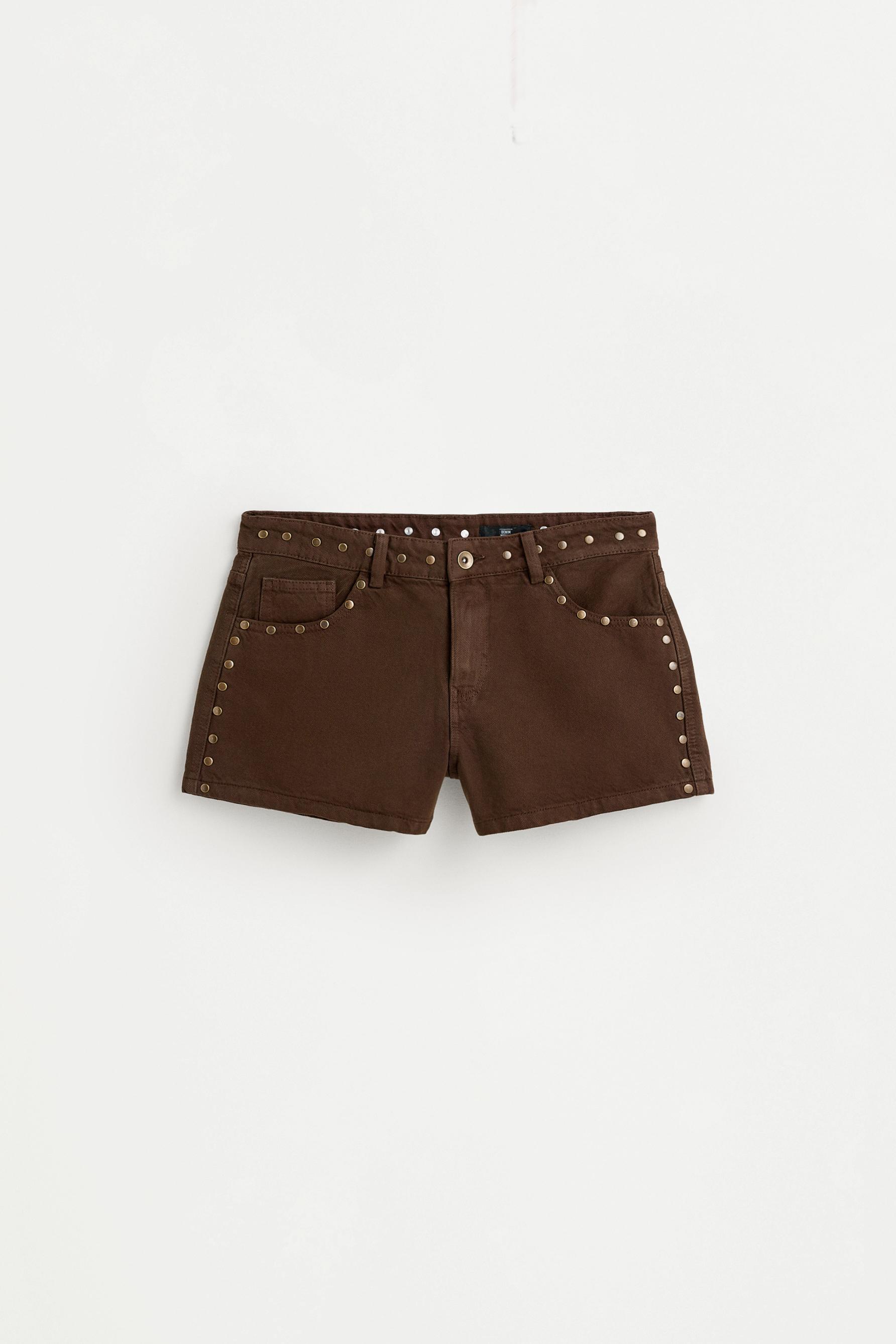 Denim shorts with studs — BROWN MARL