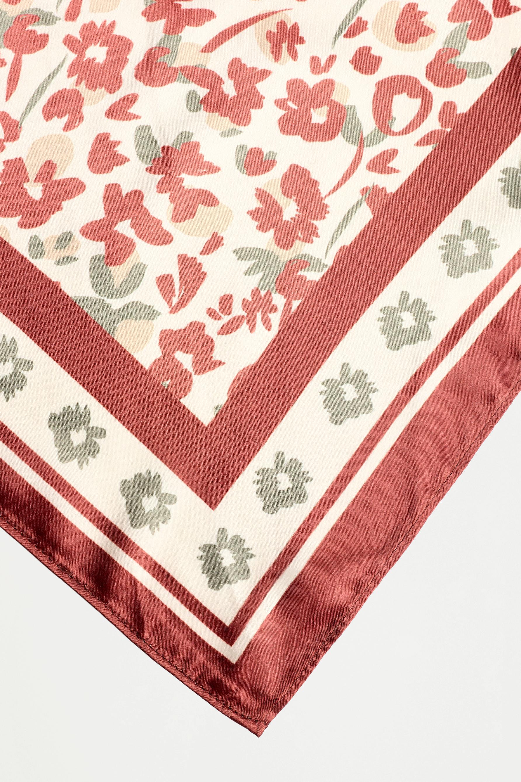 Satin floral scarf — BROWN