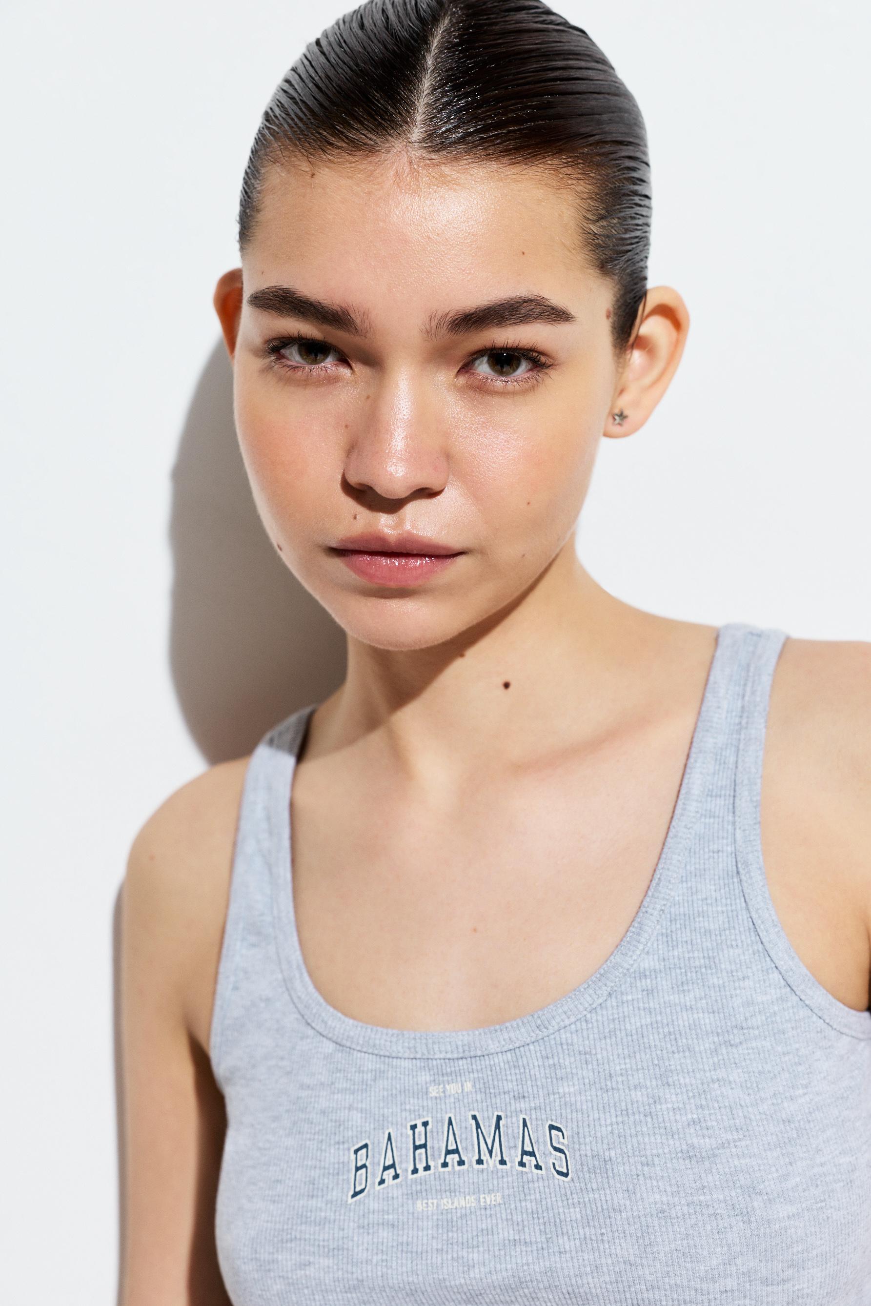 Printed rib top — GREY MARL