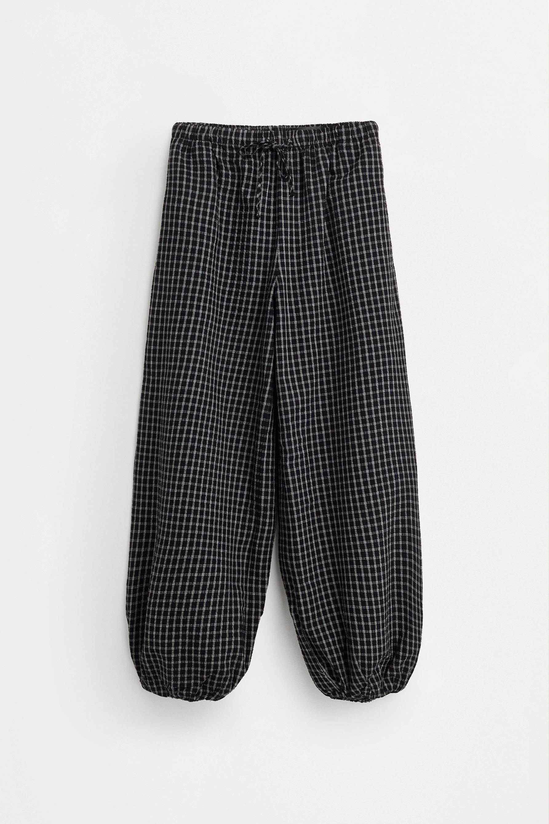 Check balloon trousers — BLACK