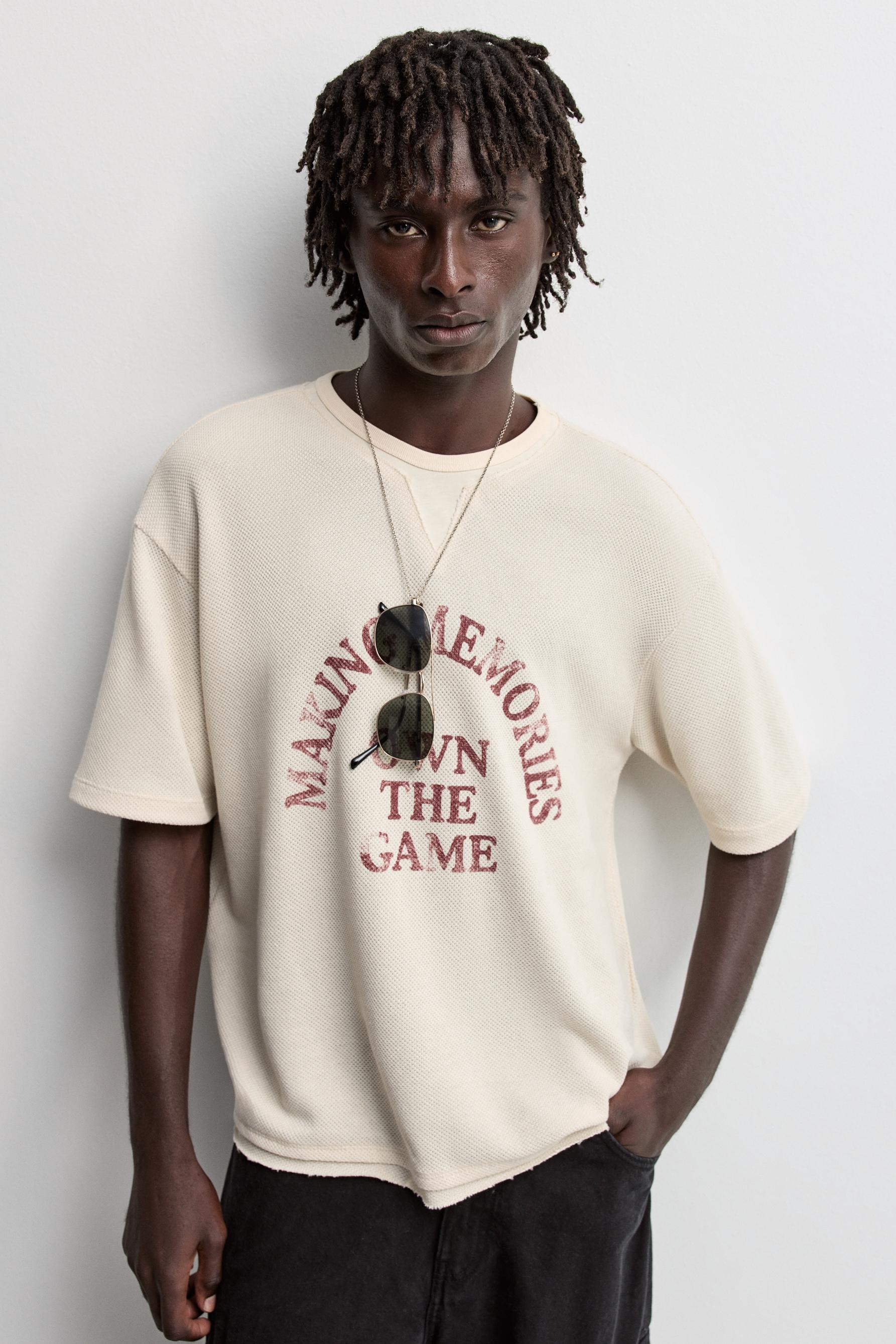 Double-collar printed T-shirt — SAND
