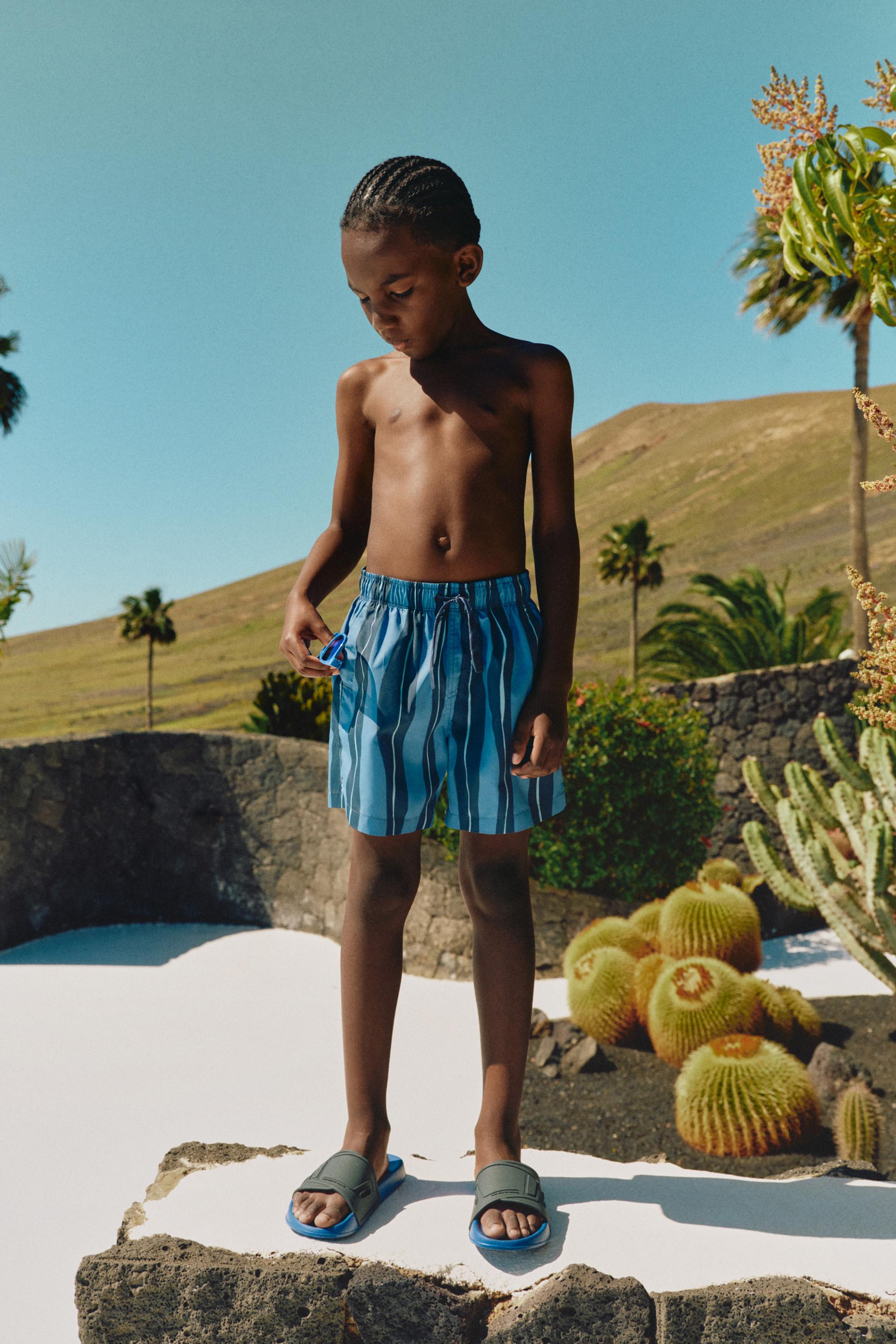 Printed Swim Trunks — FADED BLUE