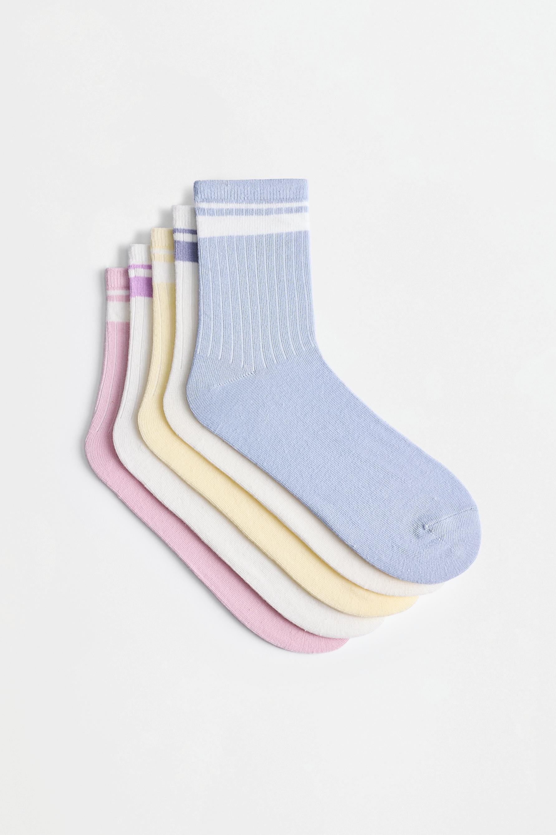 Striped ankle socks (5-pack) — LILAC/WHITE