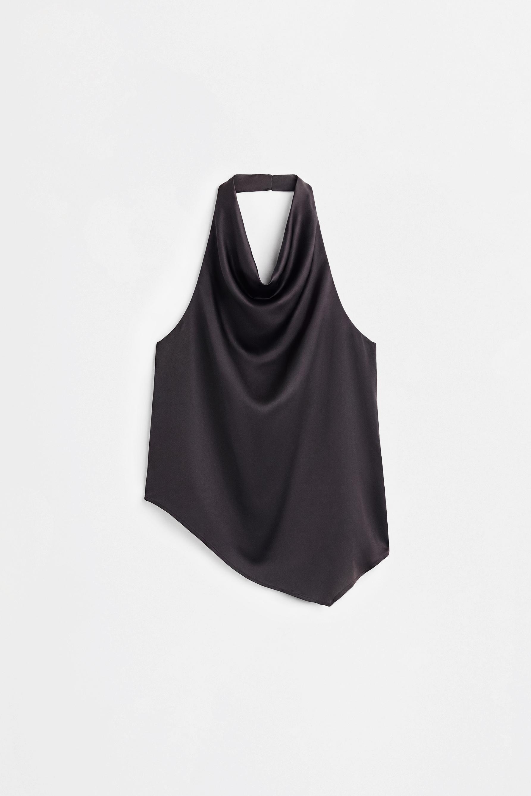 Asymmetric satin top — BLACK