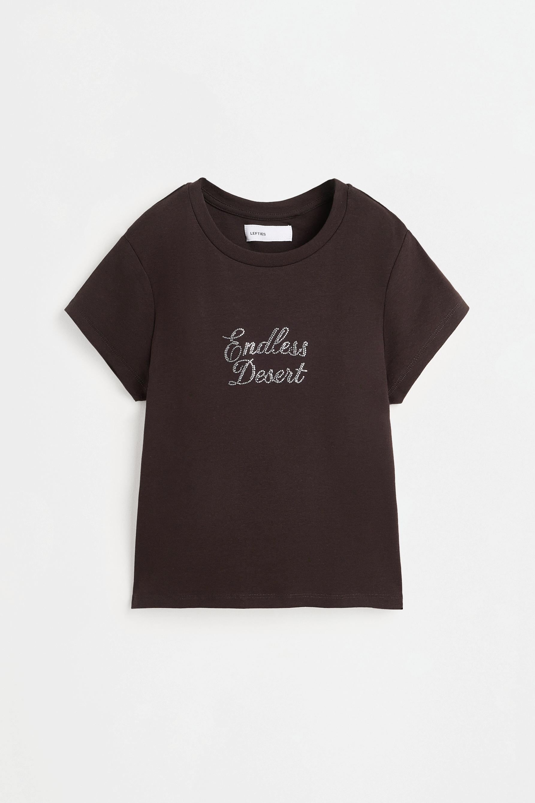 Rhinestone slogan T-shirt — DARK BROWN