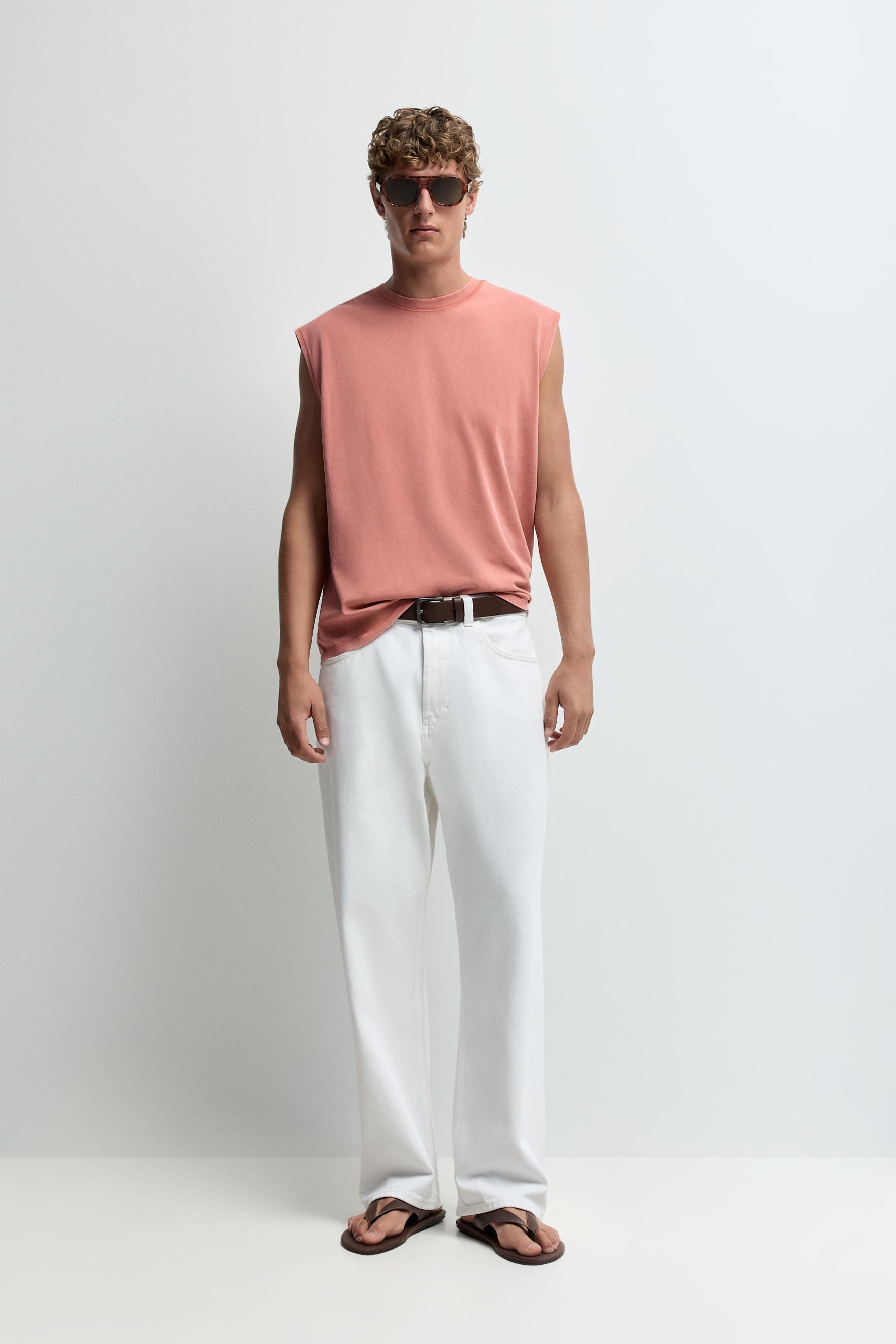 Faded-effect sleeveless T-shirt — BRIGHT CORAL