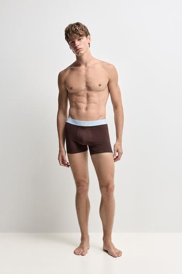 Pack of 5 striped long boxers — BROWN/BLUE 1