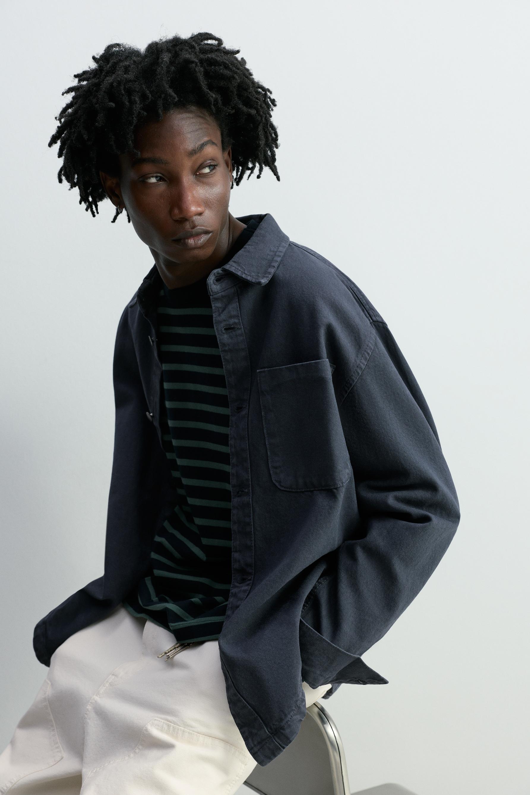 Denim overshirt with pocket — DARK NAVY