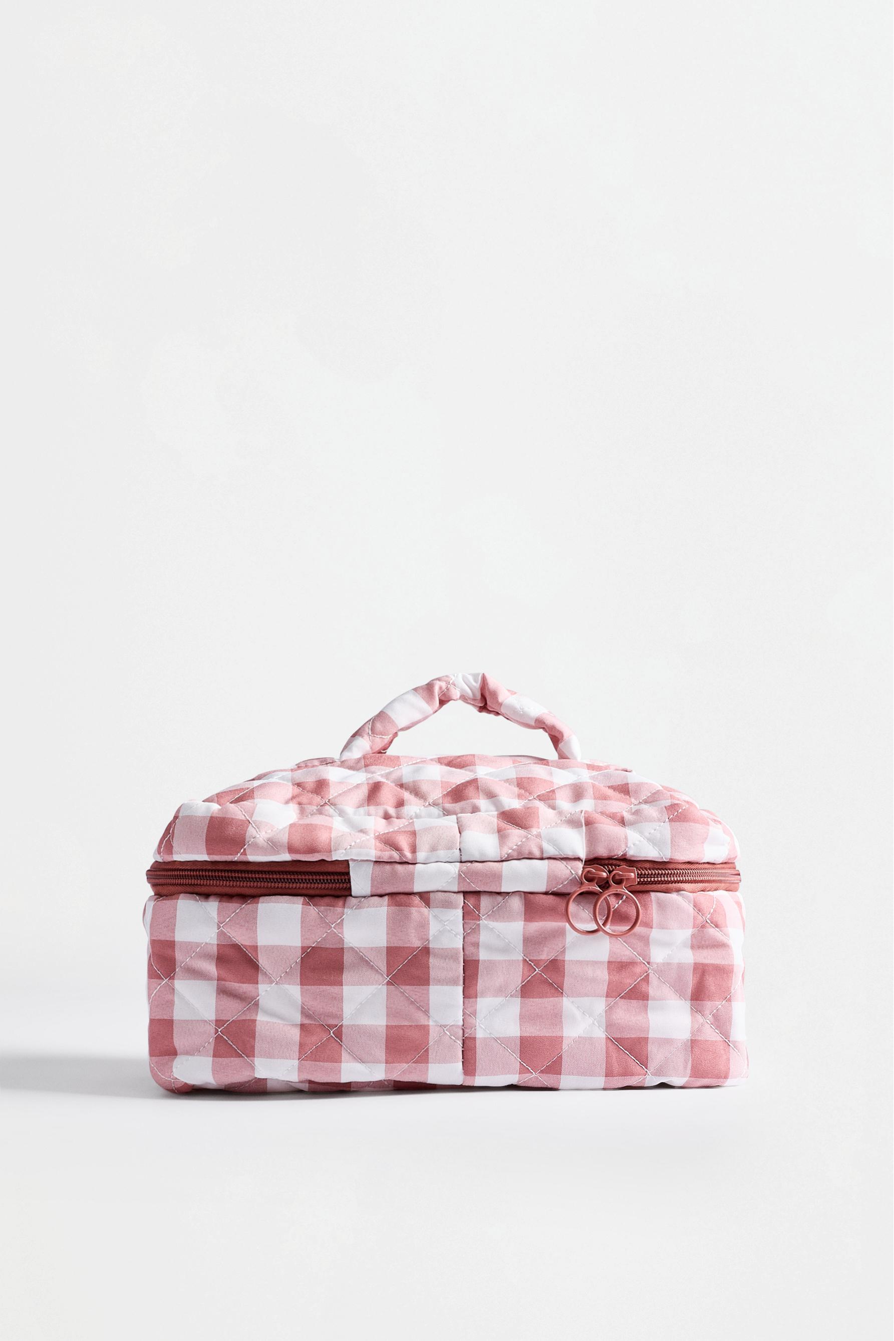Large gingham toiletry bag — PASTEL PINK