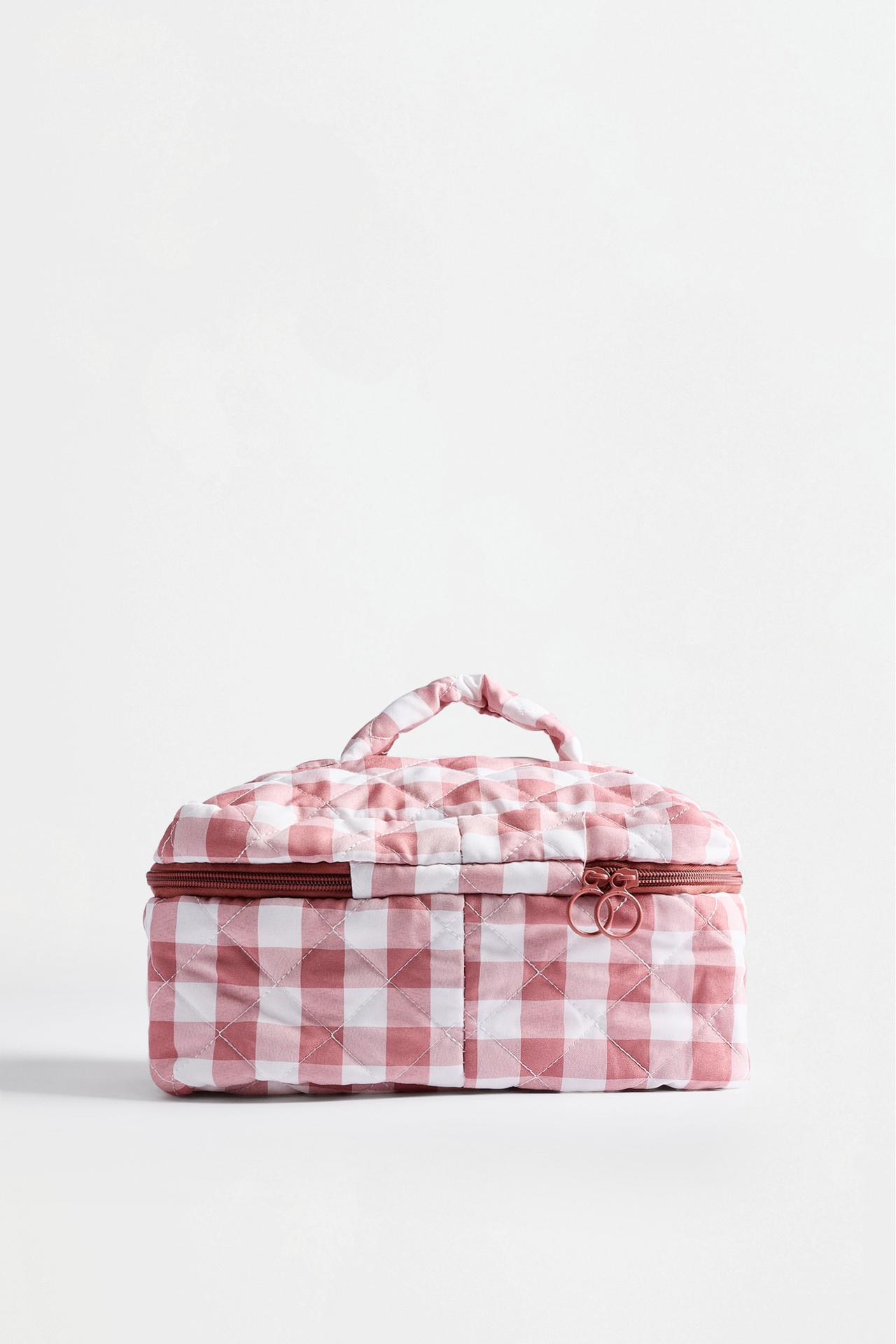 Large gingham toiletry bag — PASTEL PINK