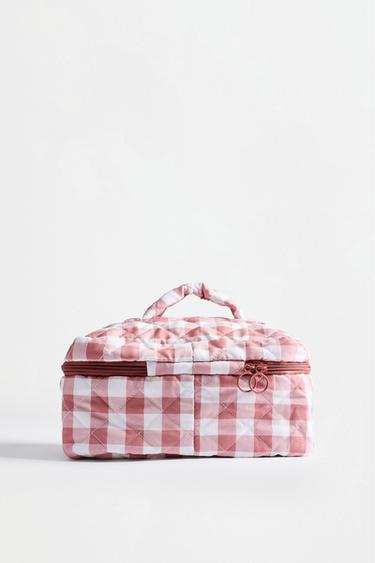 Large gingham toiletry bag — PASTEL PINK 4