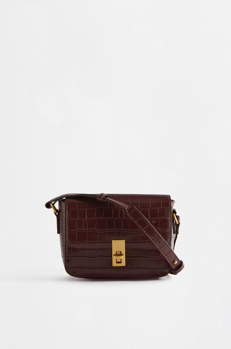 Croc-effect crossbody bag — BURGUNDY
