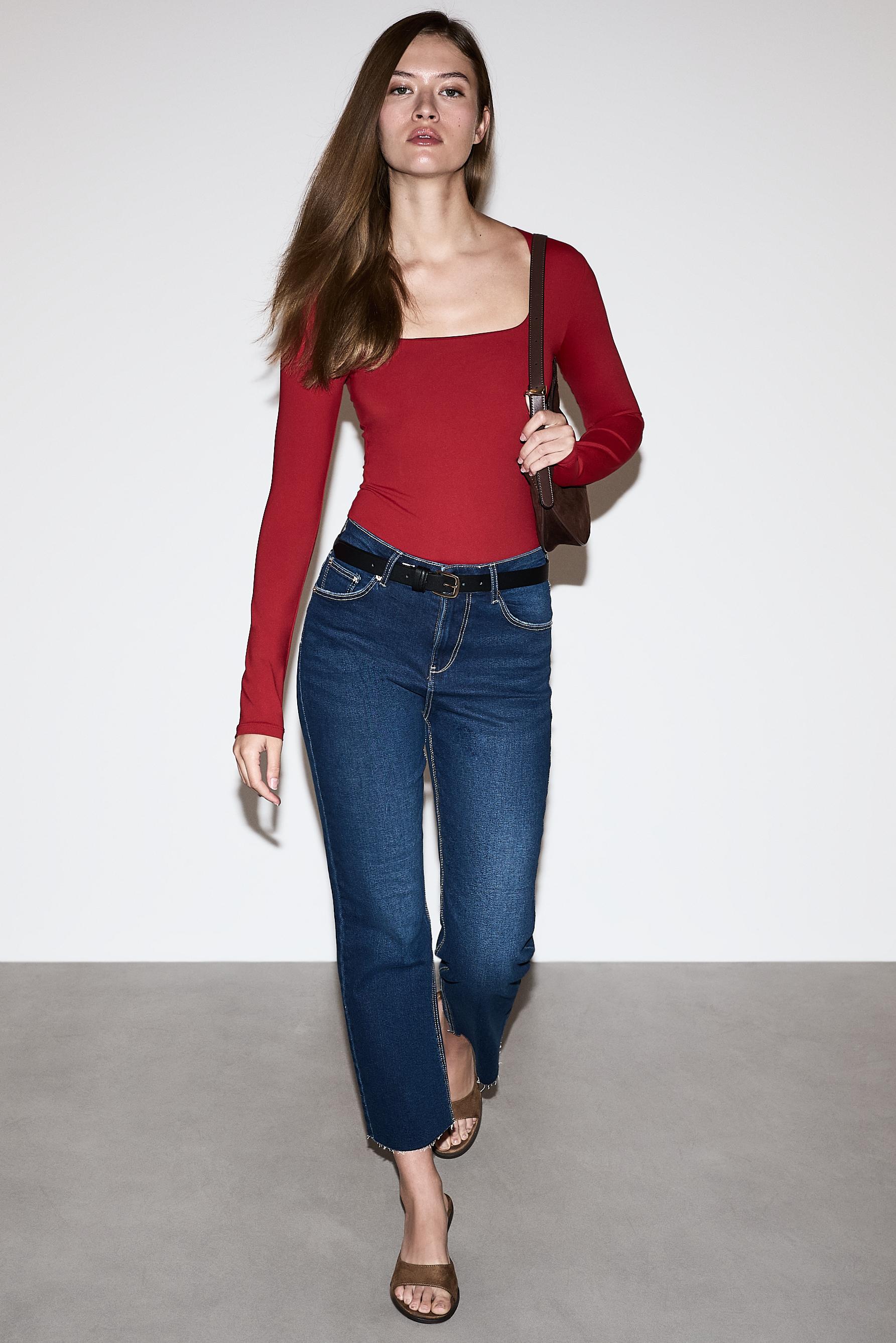 Polyamide square neckline bodysuit — RED