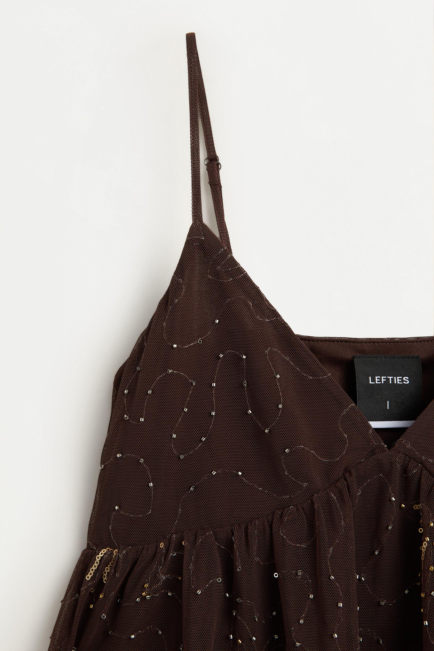 Rhinestone embroidered top — BROWN