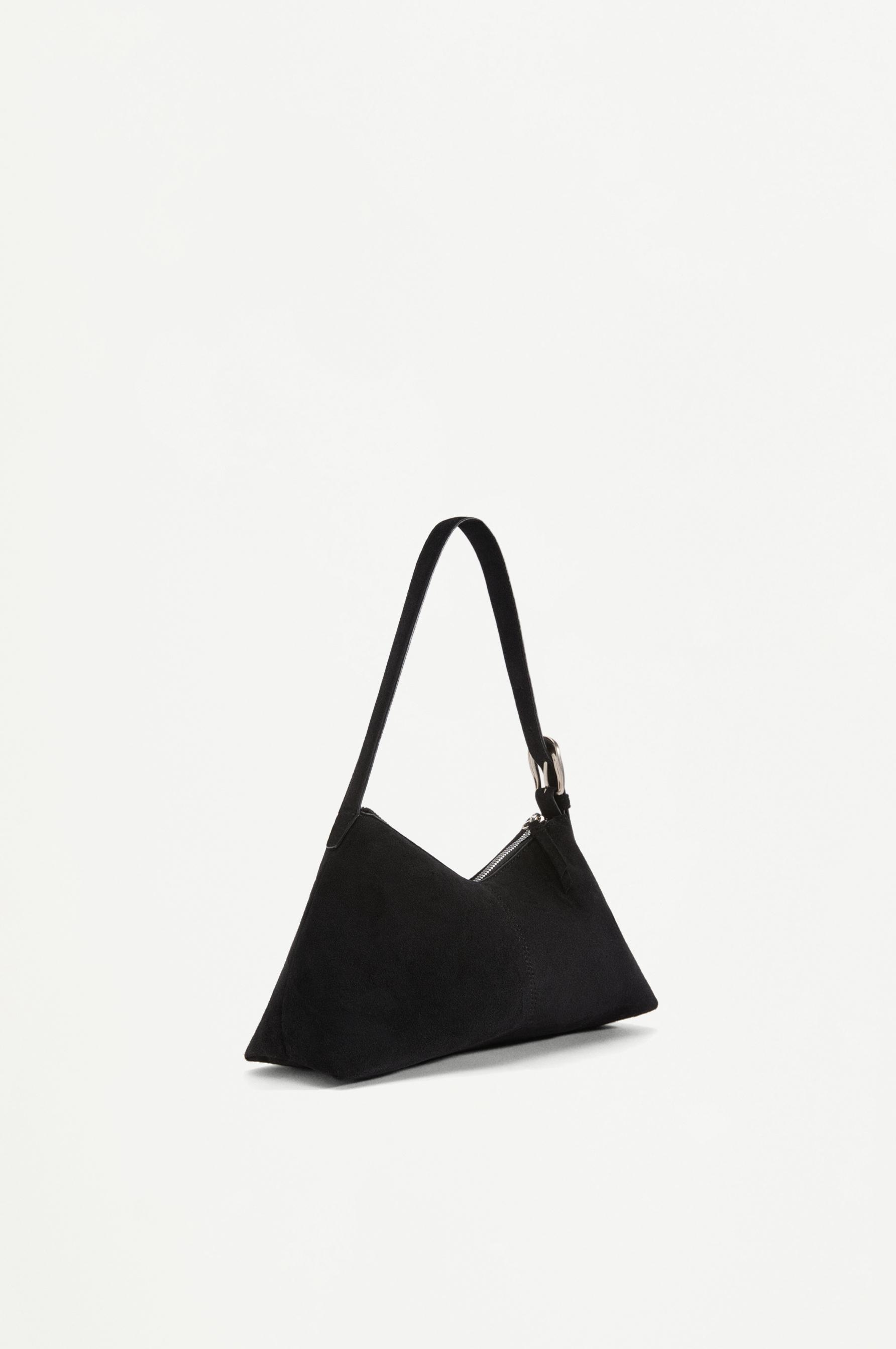 Faux suede shoulder bag — BLACK