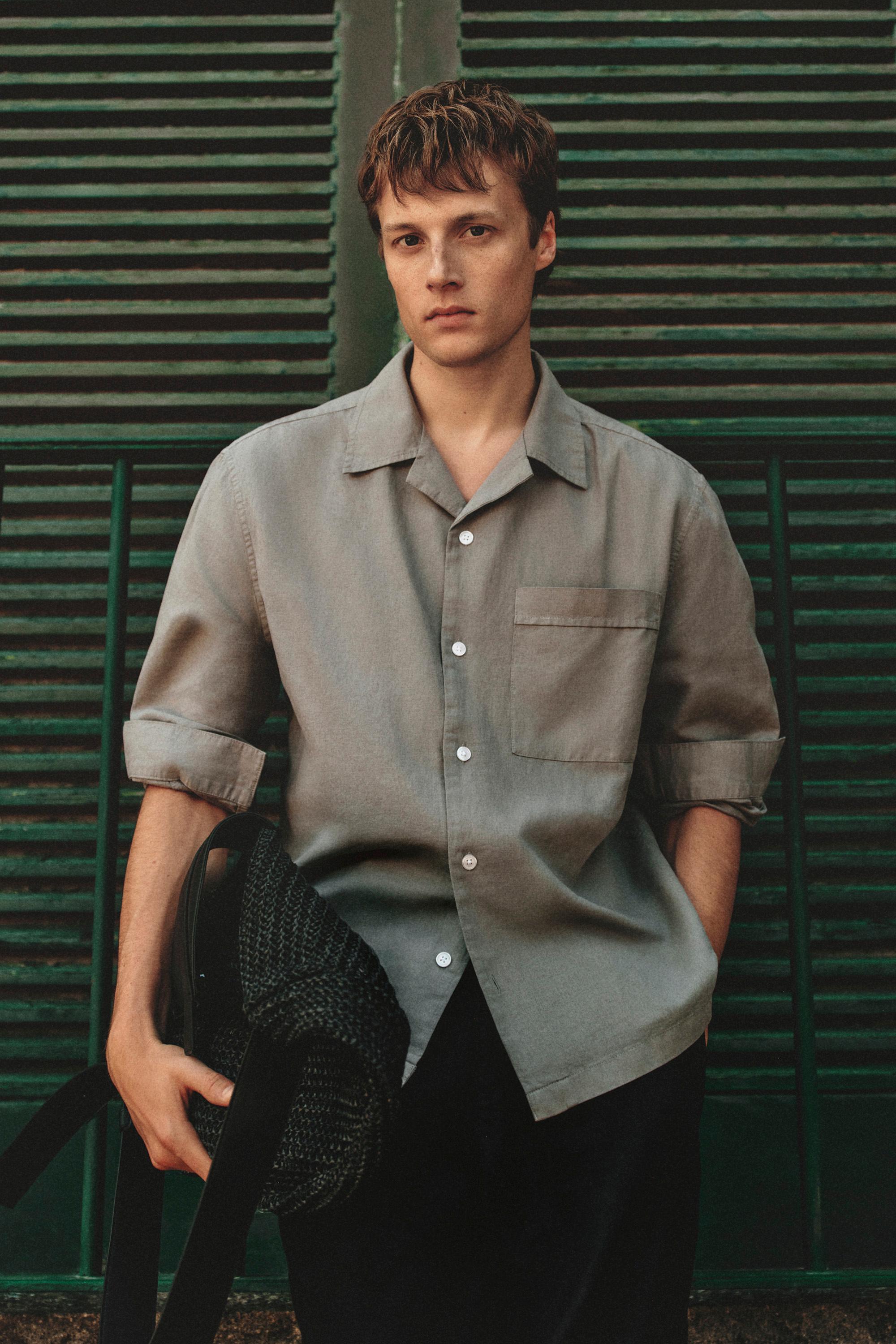 Linen-cotton resort shirt — BLUE GREY