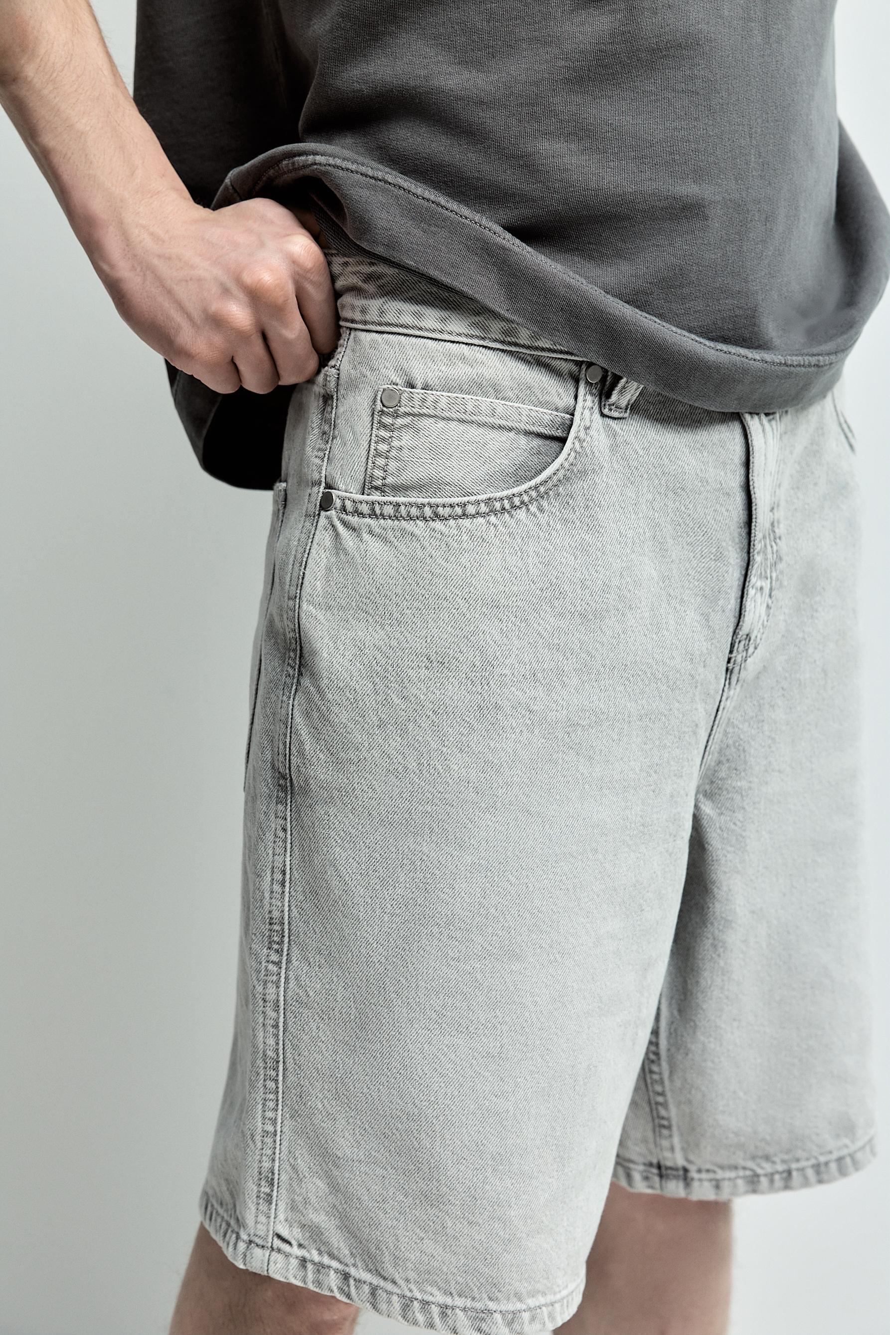 Straight denim Bermuda shorts — PALE GREY