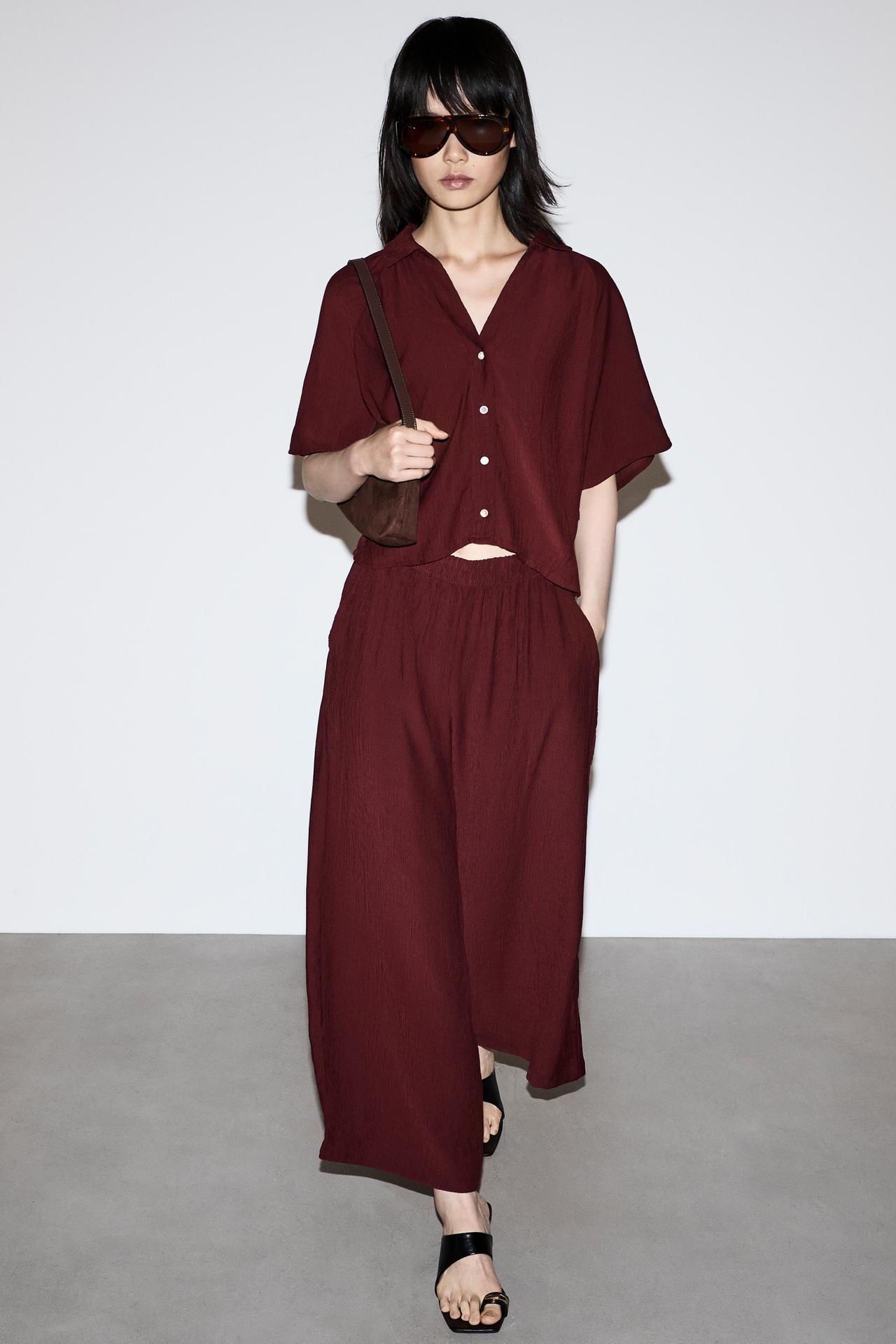 Textured culottes — DARK BURGUNDY