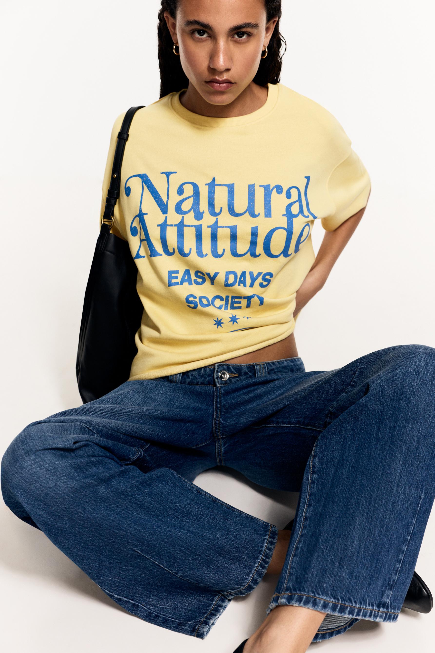 Printed short sleeve sweatshirt — PALE YELLOW