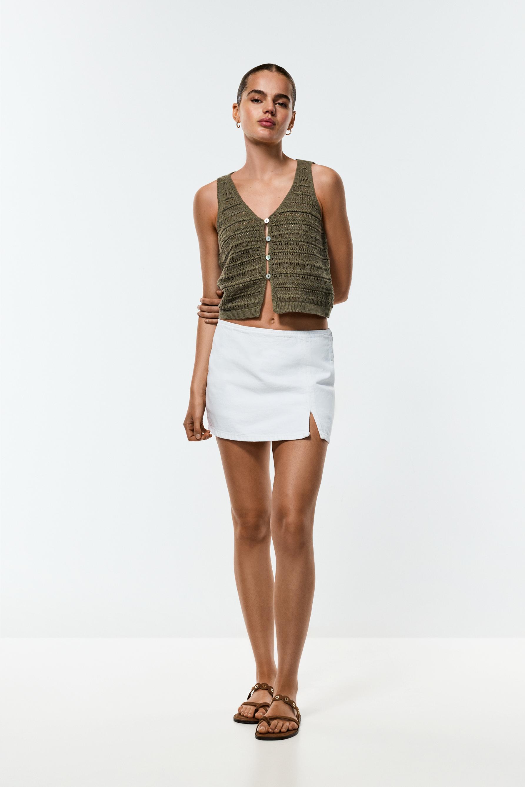 Cutwork knit top — KHAKI