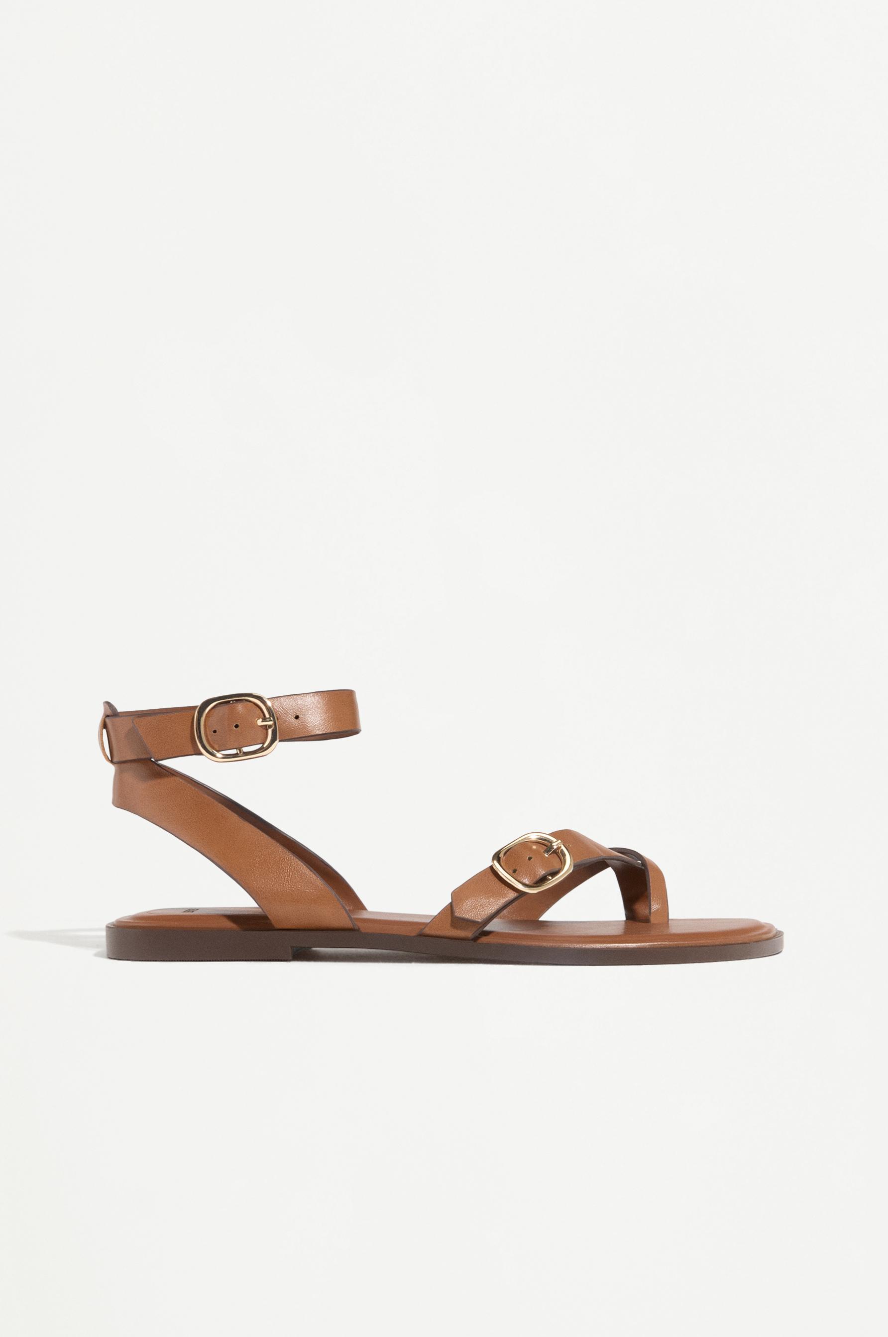 Strappy flat slider sandals — LEATHER