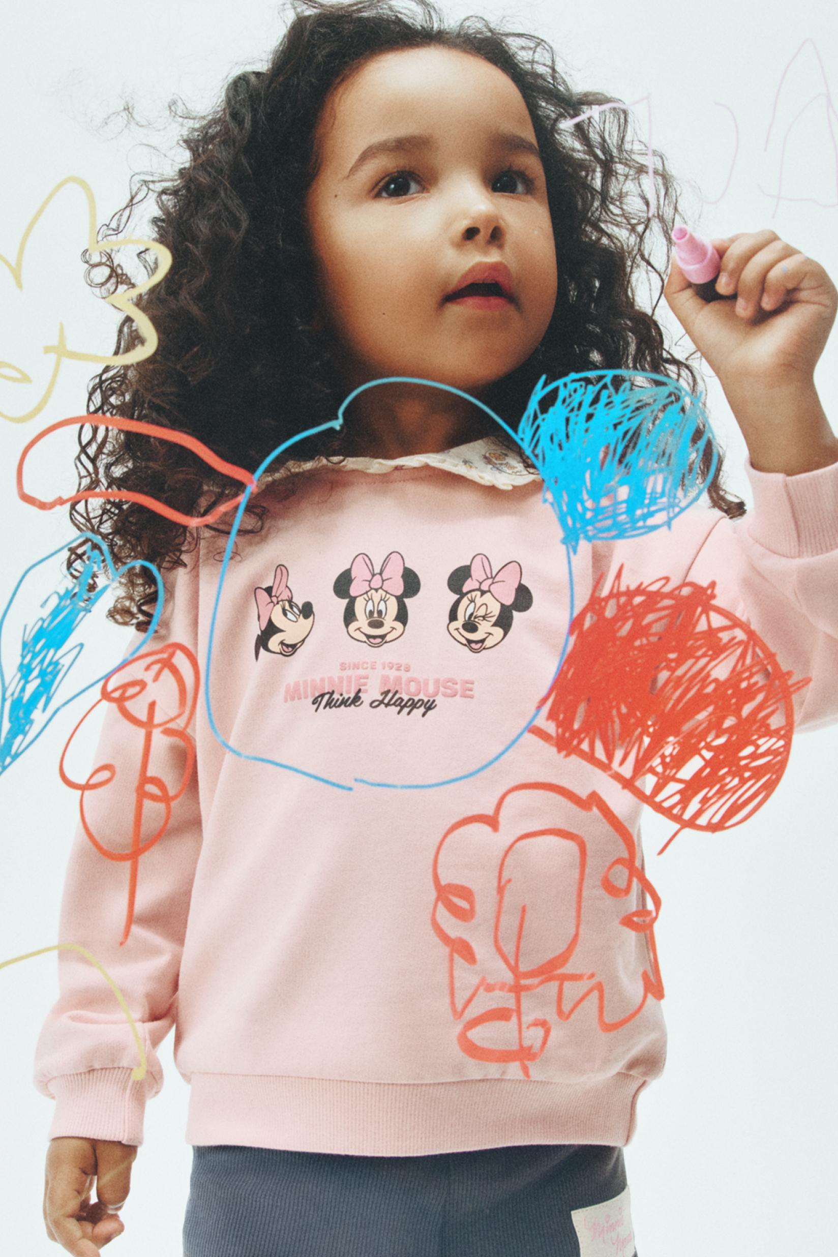 Minnie Mouse ©Disney ruffle-collar sweatshirt and bell-bottom set — PALE PINK