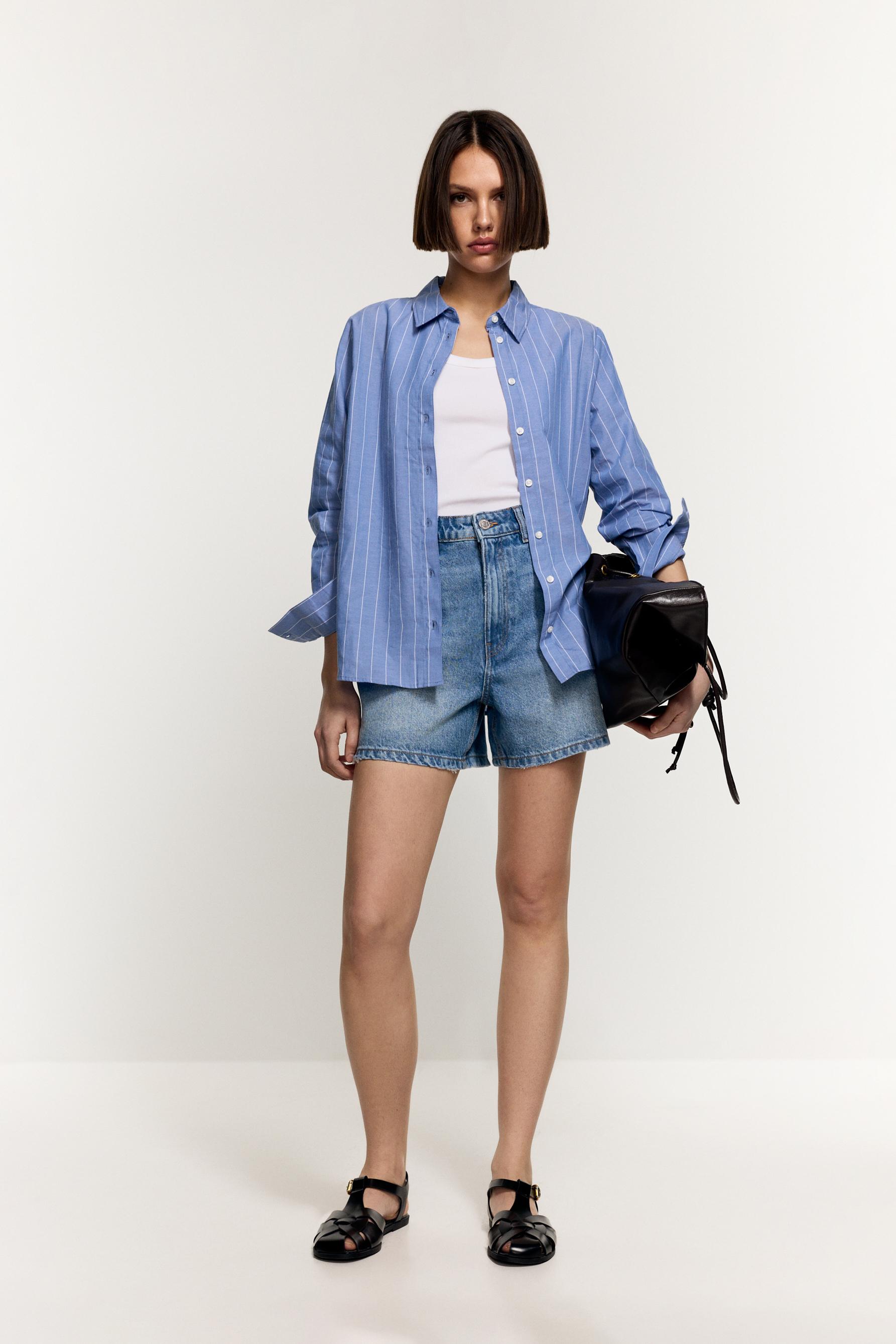 Basic mom fit denim shorts — BLUE