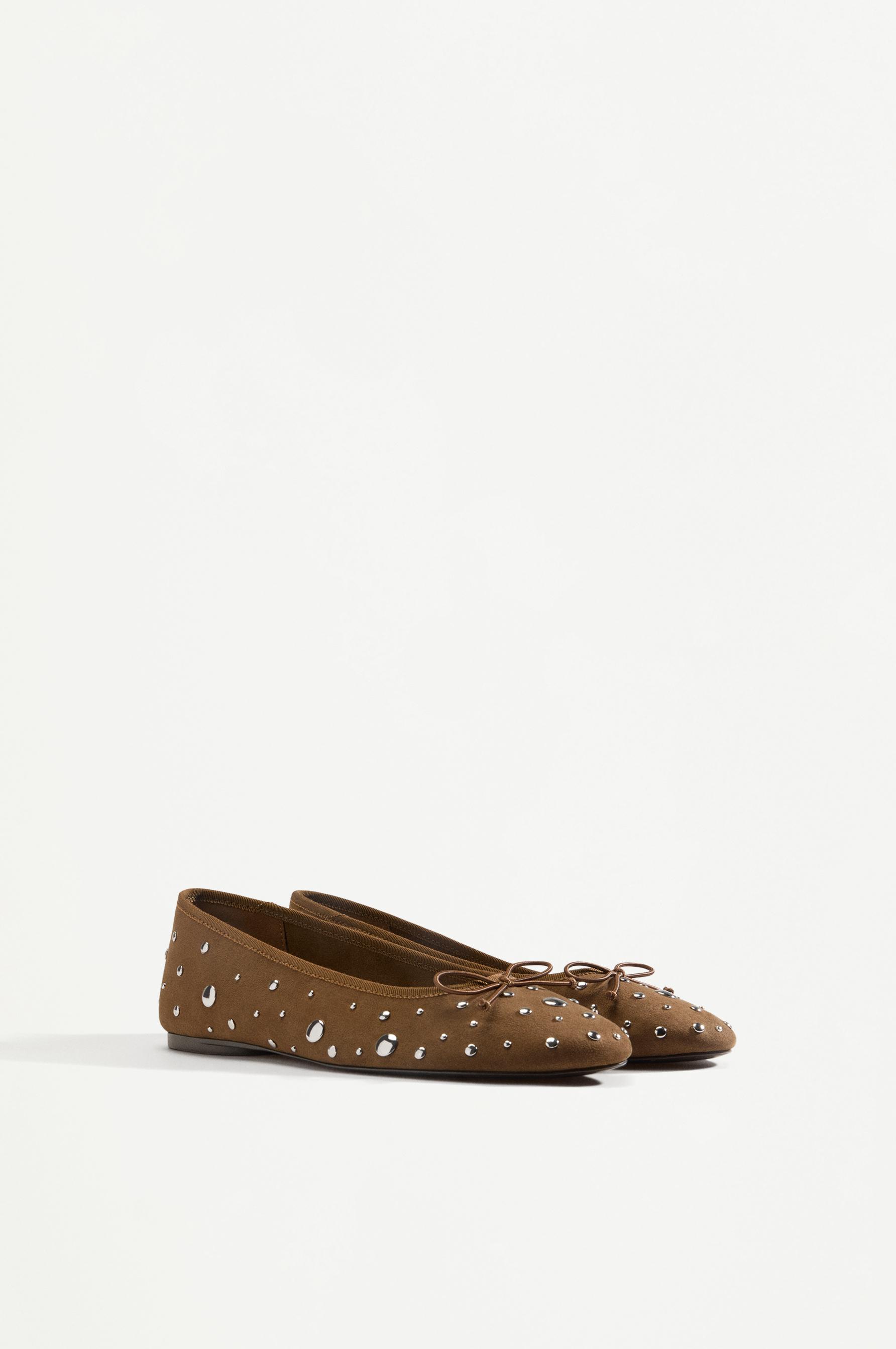 Studded bow ballet flats — LEATHER
