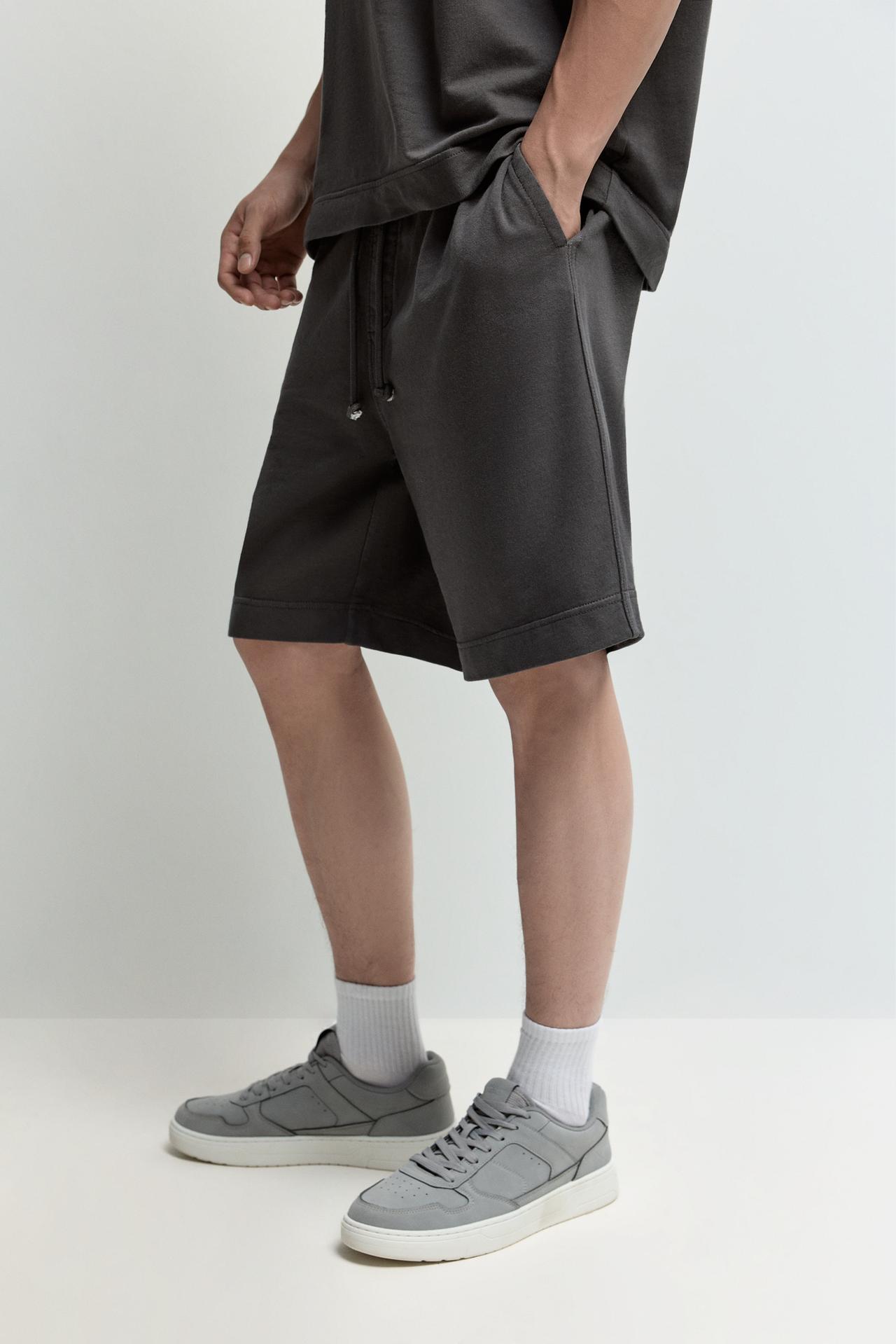 Faded-effect tracksuit Bermuda shorts — BLACK