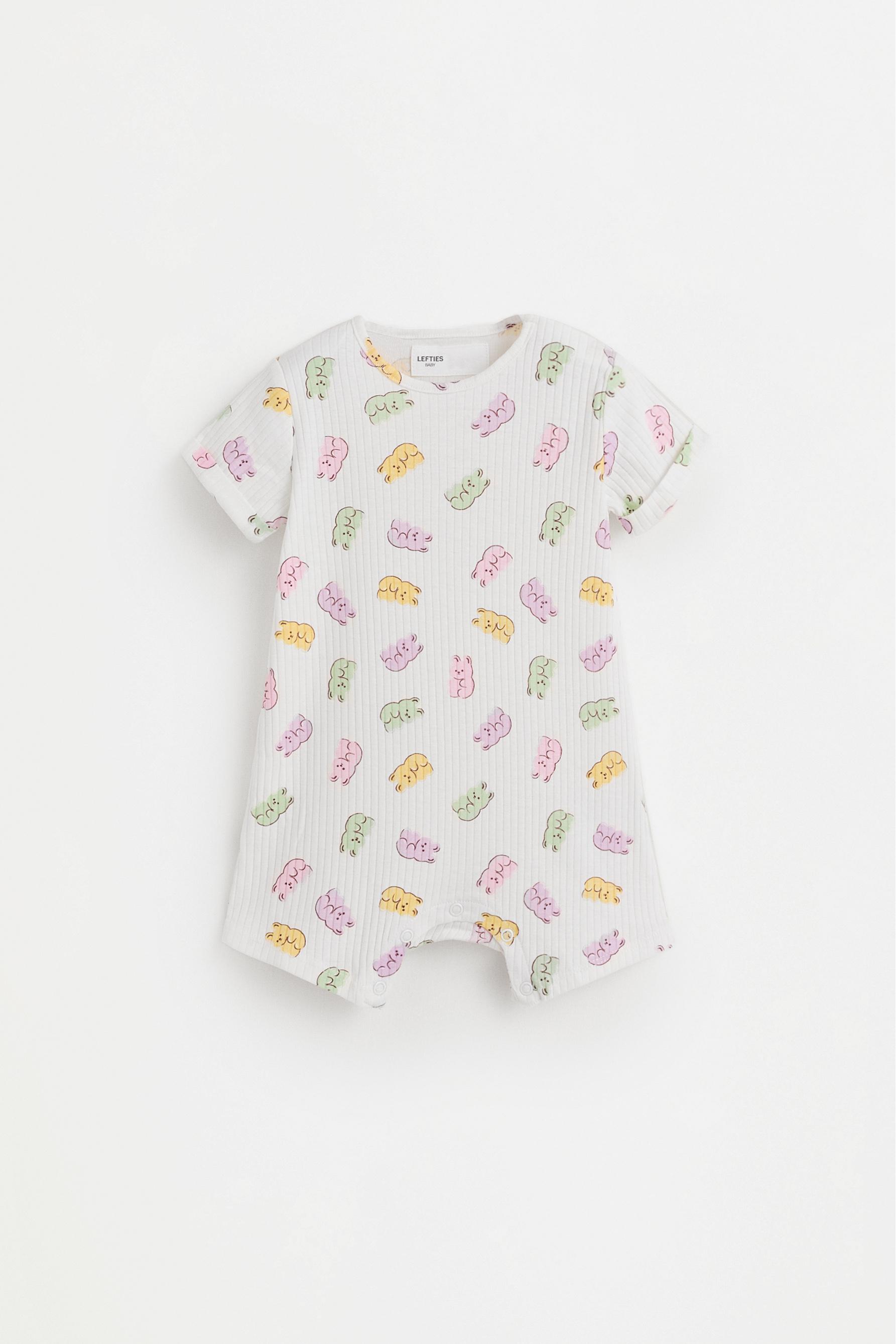 Ribbed bear print sleepsuit — OFF WHITE