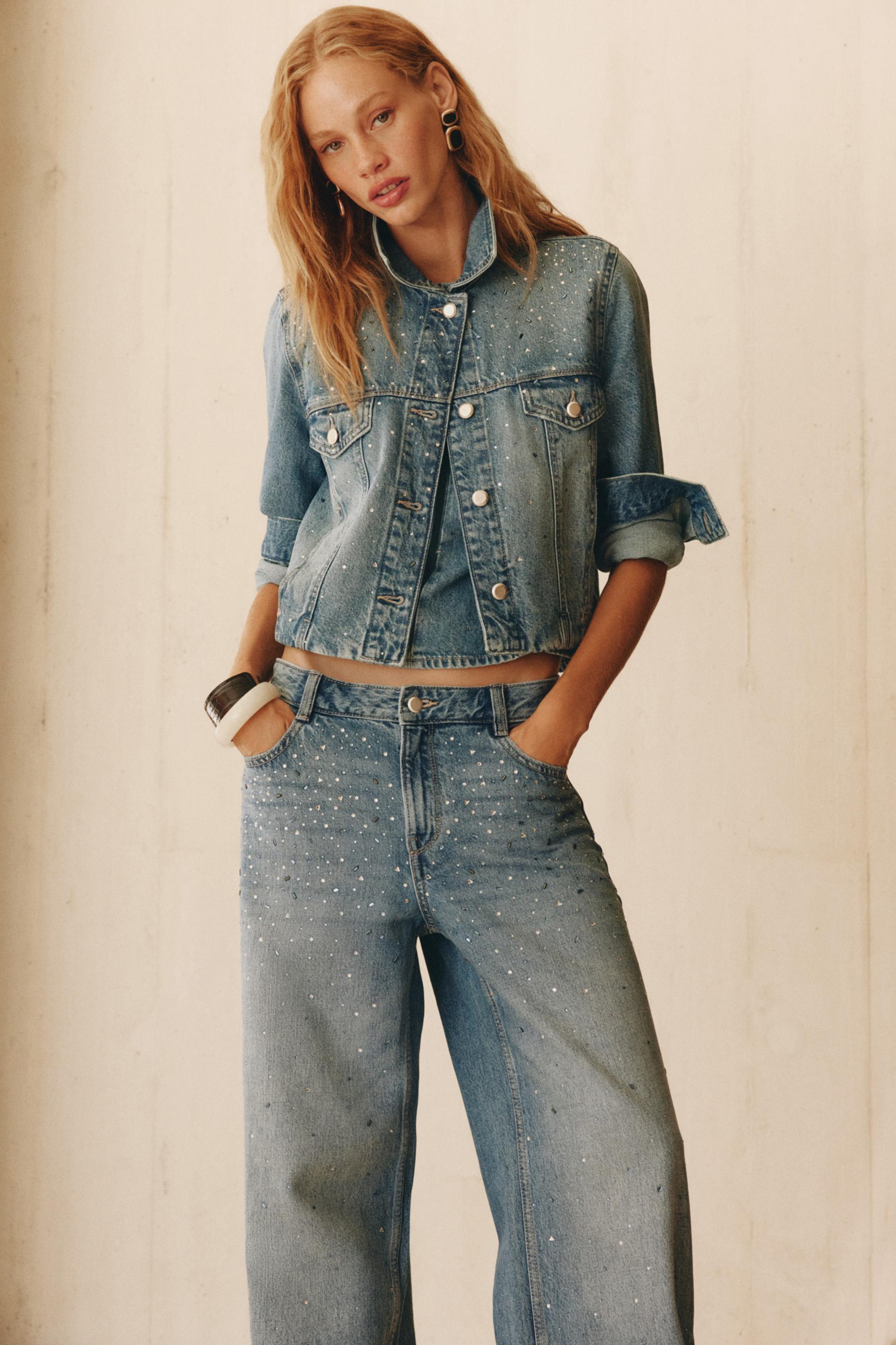 Rhinestone wide-leg jeans — DARK BLUE