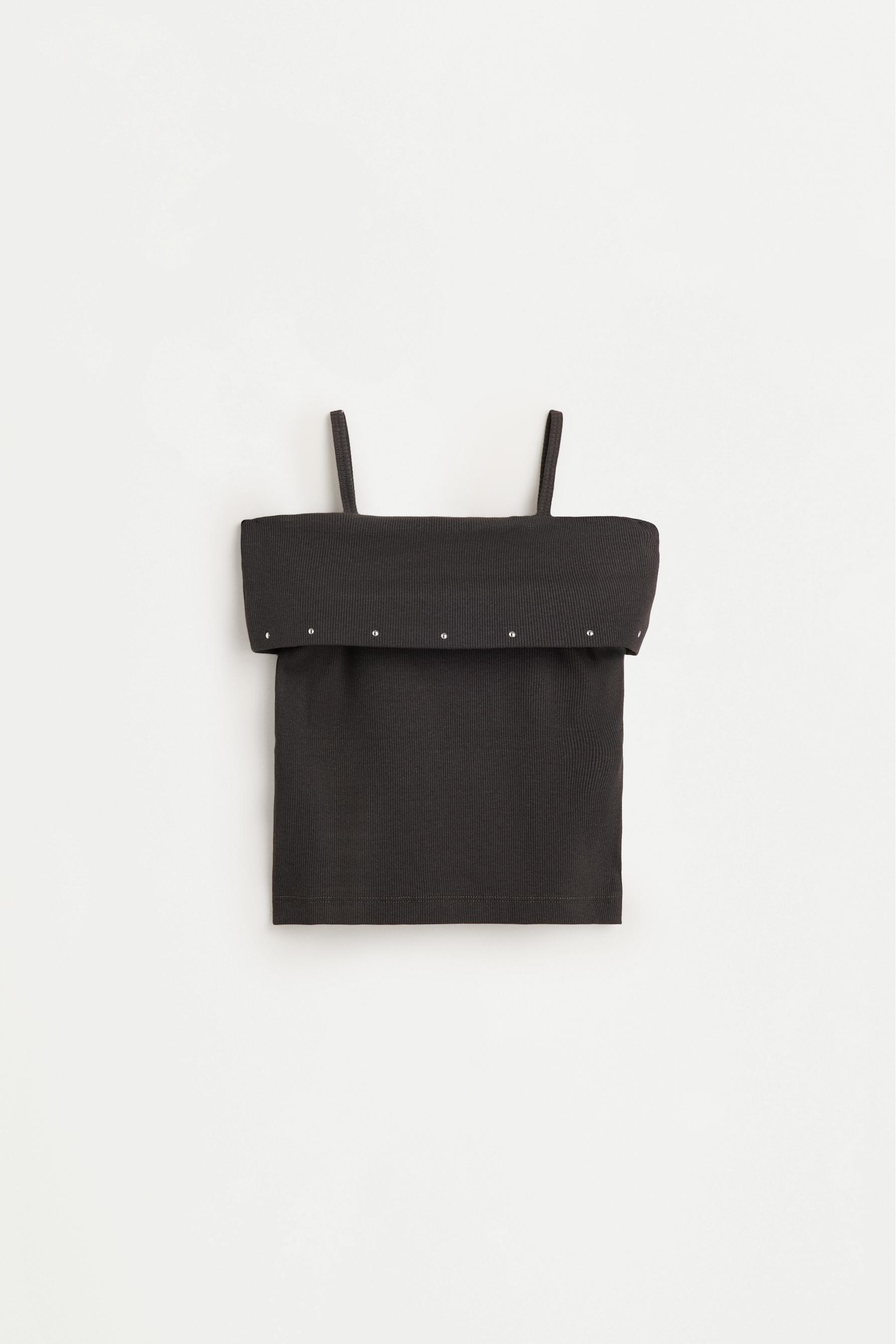 Folded boat neck tank top — ANTHRACITE GREY