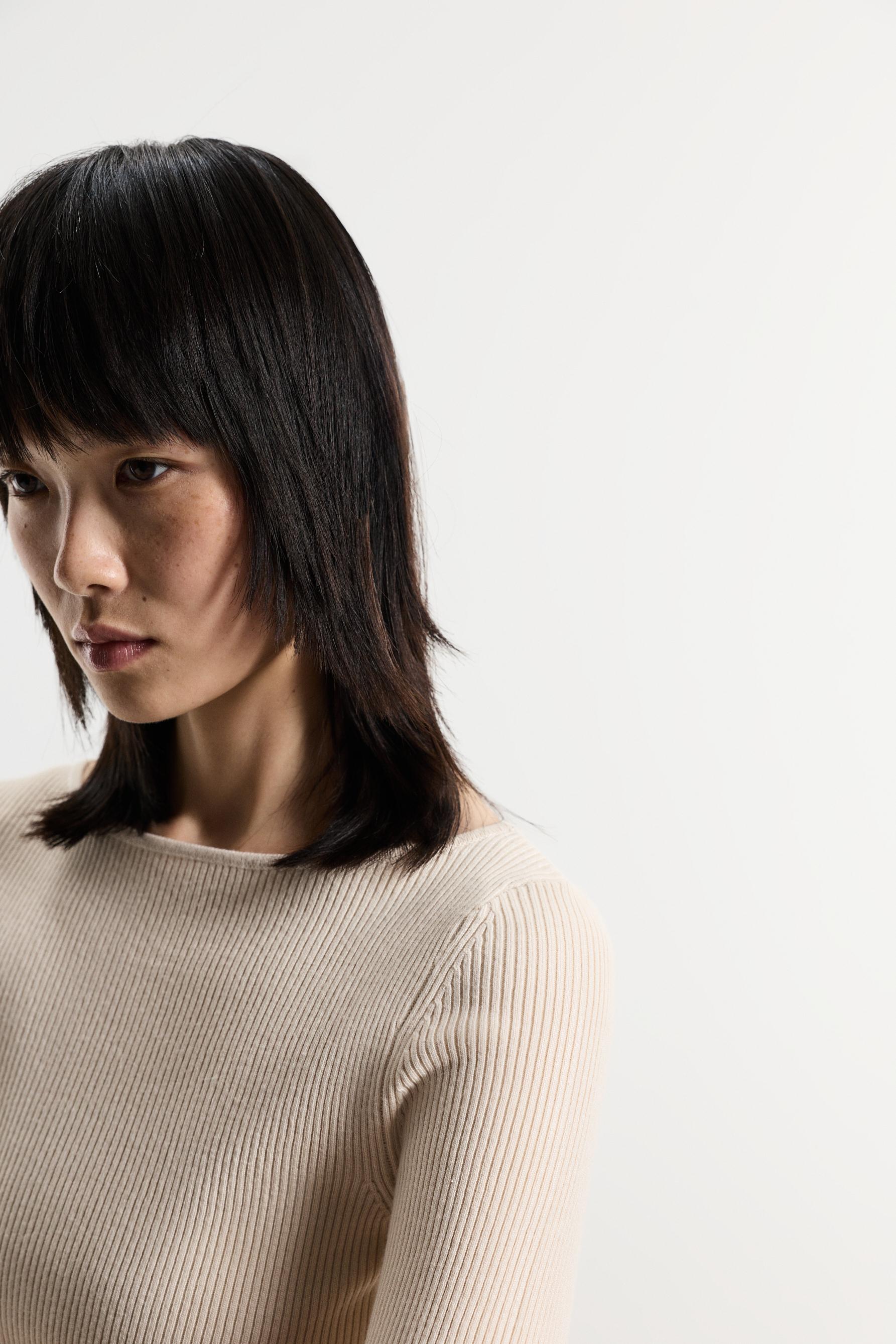 Basic rib sweater — ECRU
