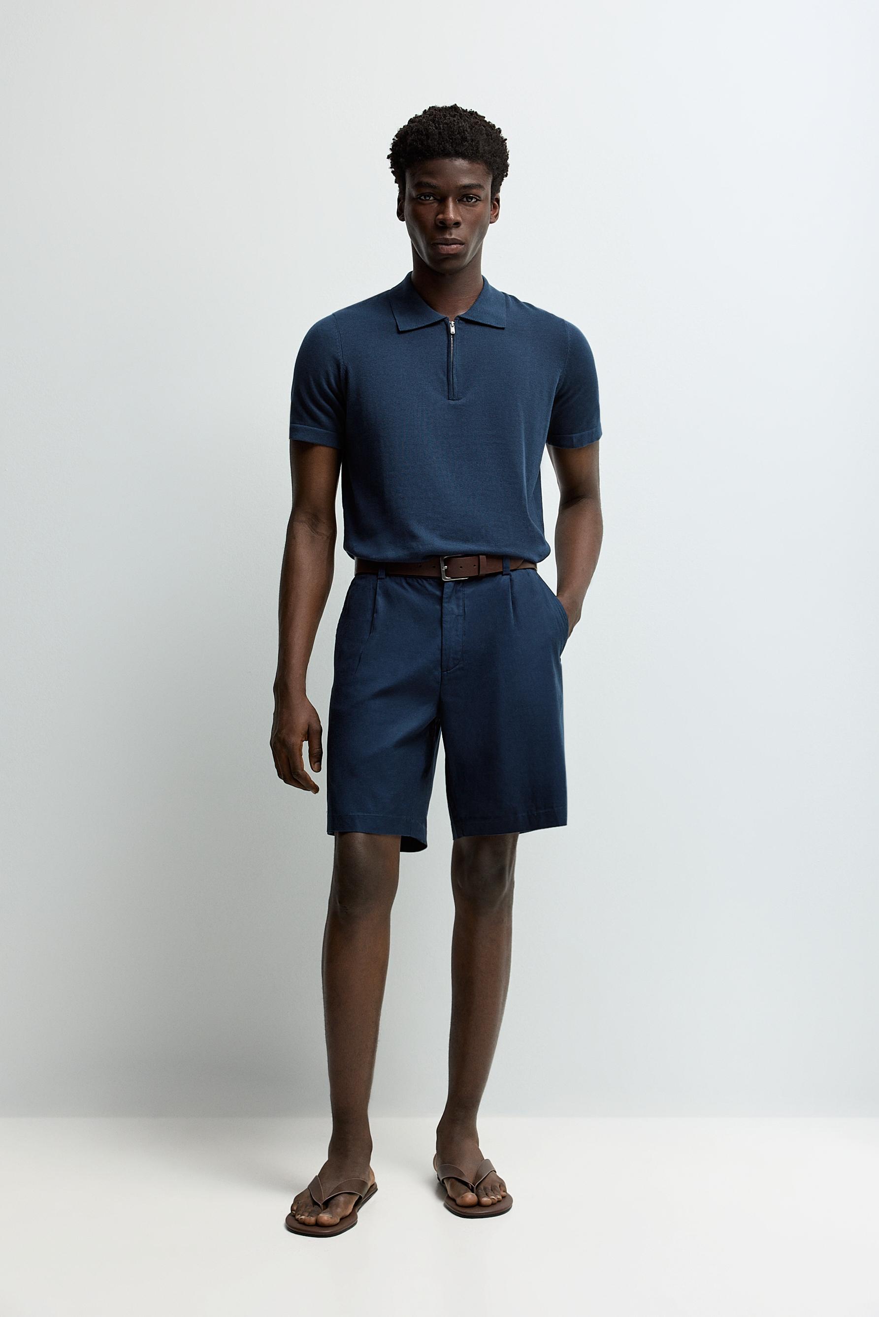 Zip-up knit polo — DARK BLUE