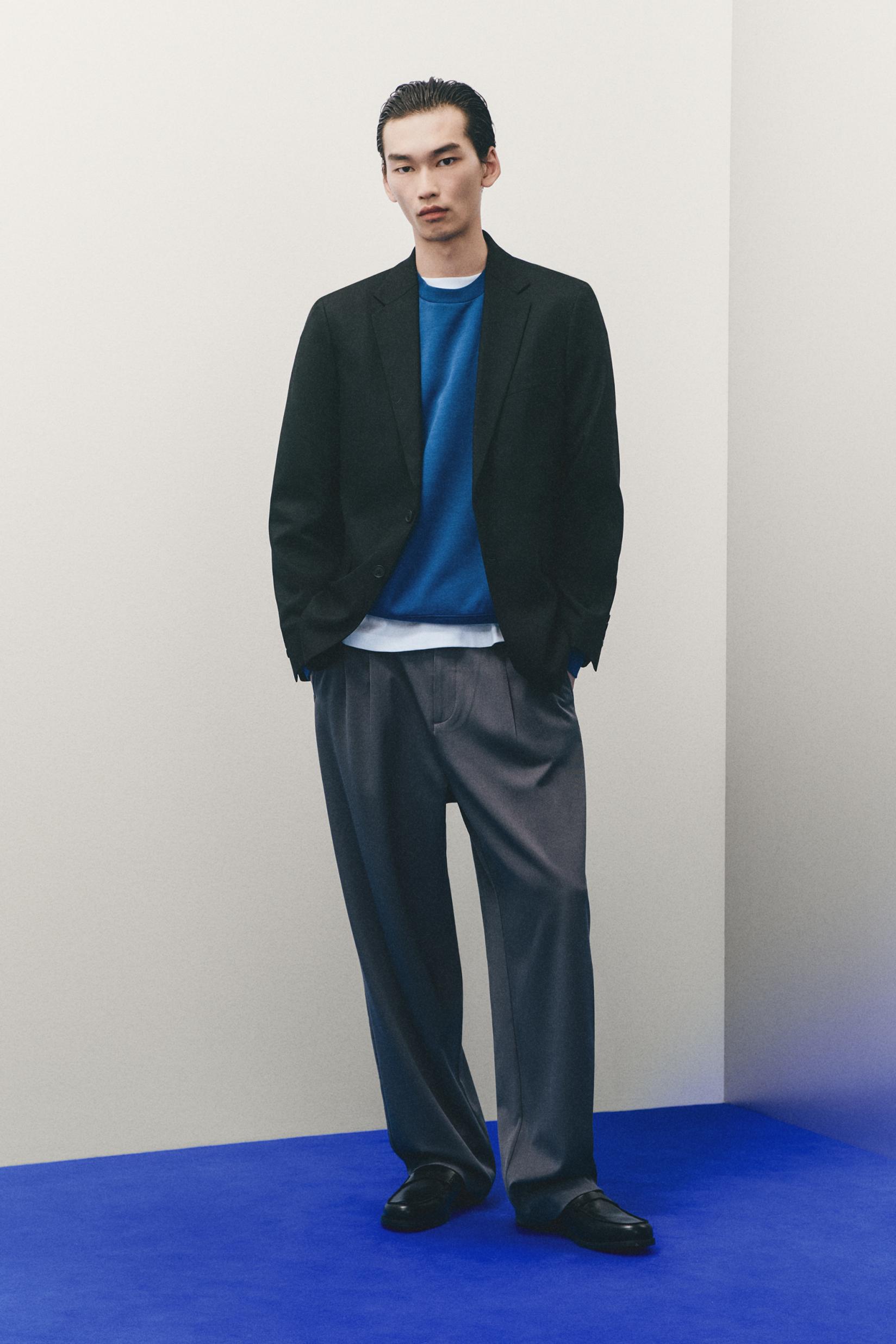 Round neck interlock sweatshirt — COBALT GREY