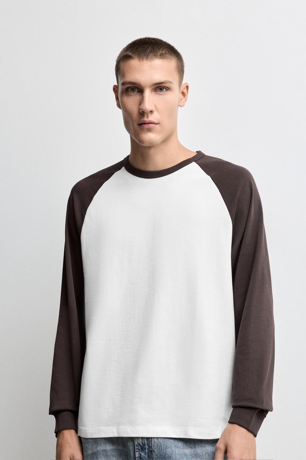 Contrast long sleeve raglan sleeve T-shirt