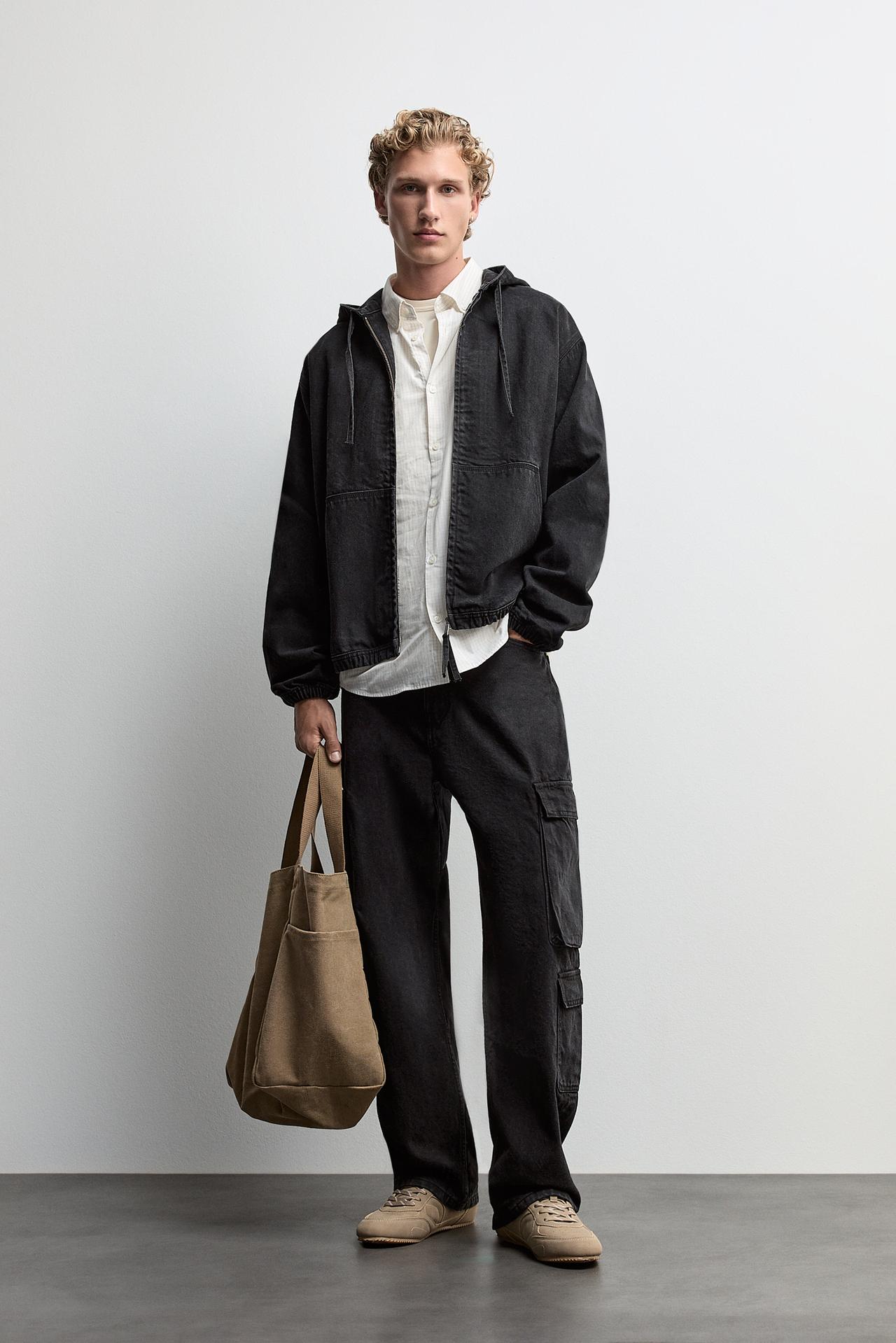Hooded denim jacket — FADED BLACK