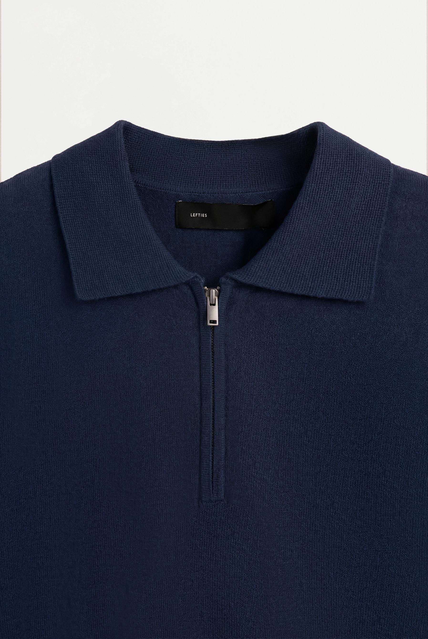 Zip-up knit polo — DARK BLUE
