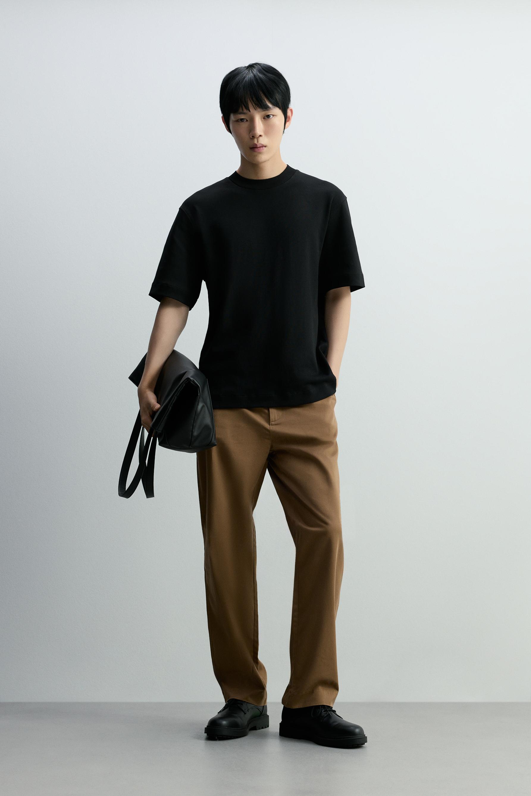 Interlock mock neck T-shirt — BLACK