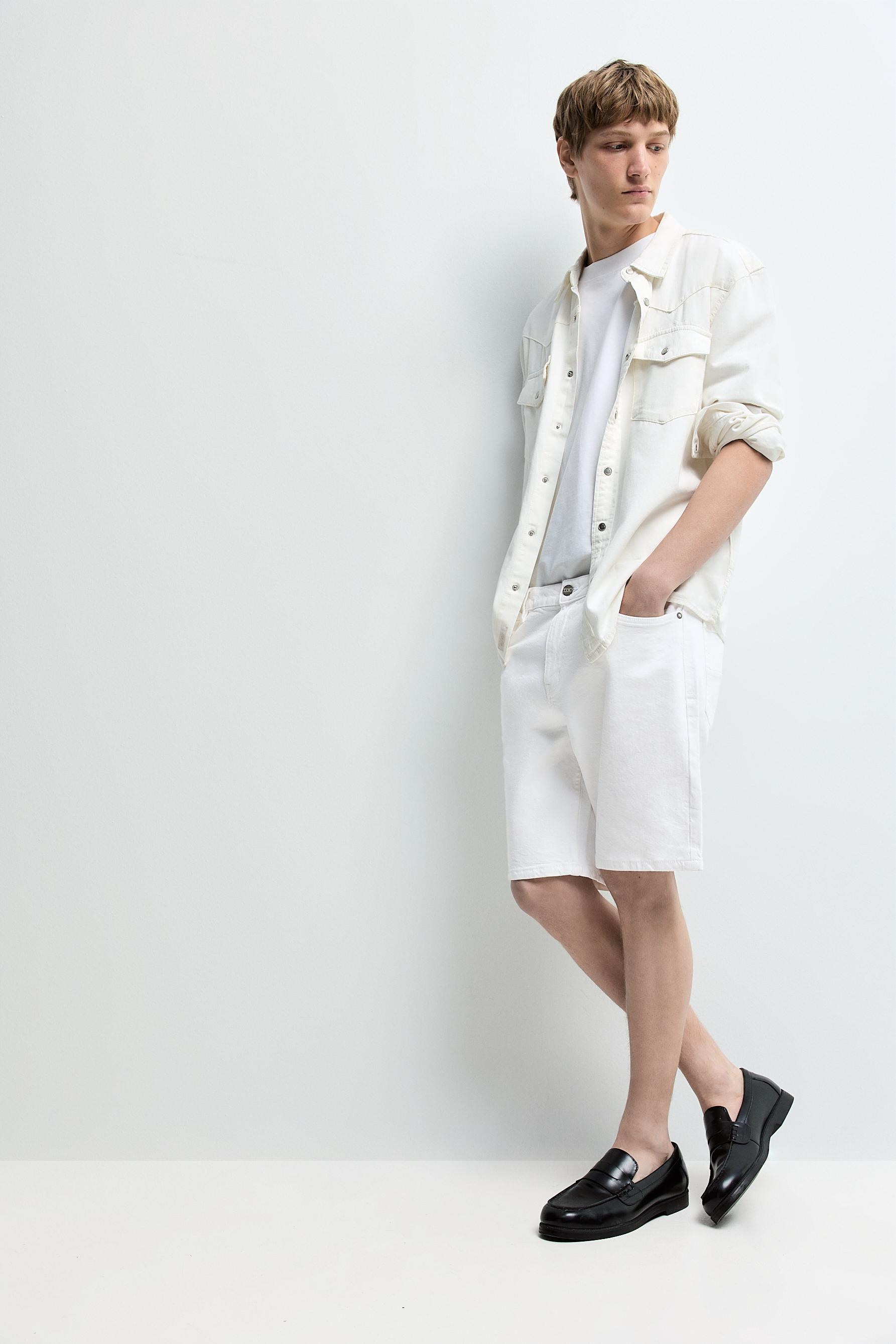 Slim denim Bermuda shorts — WHITE
