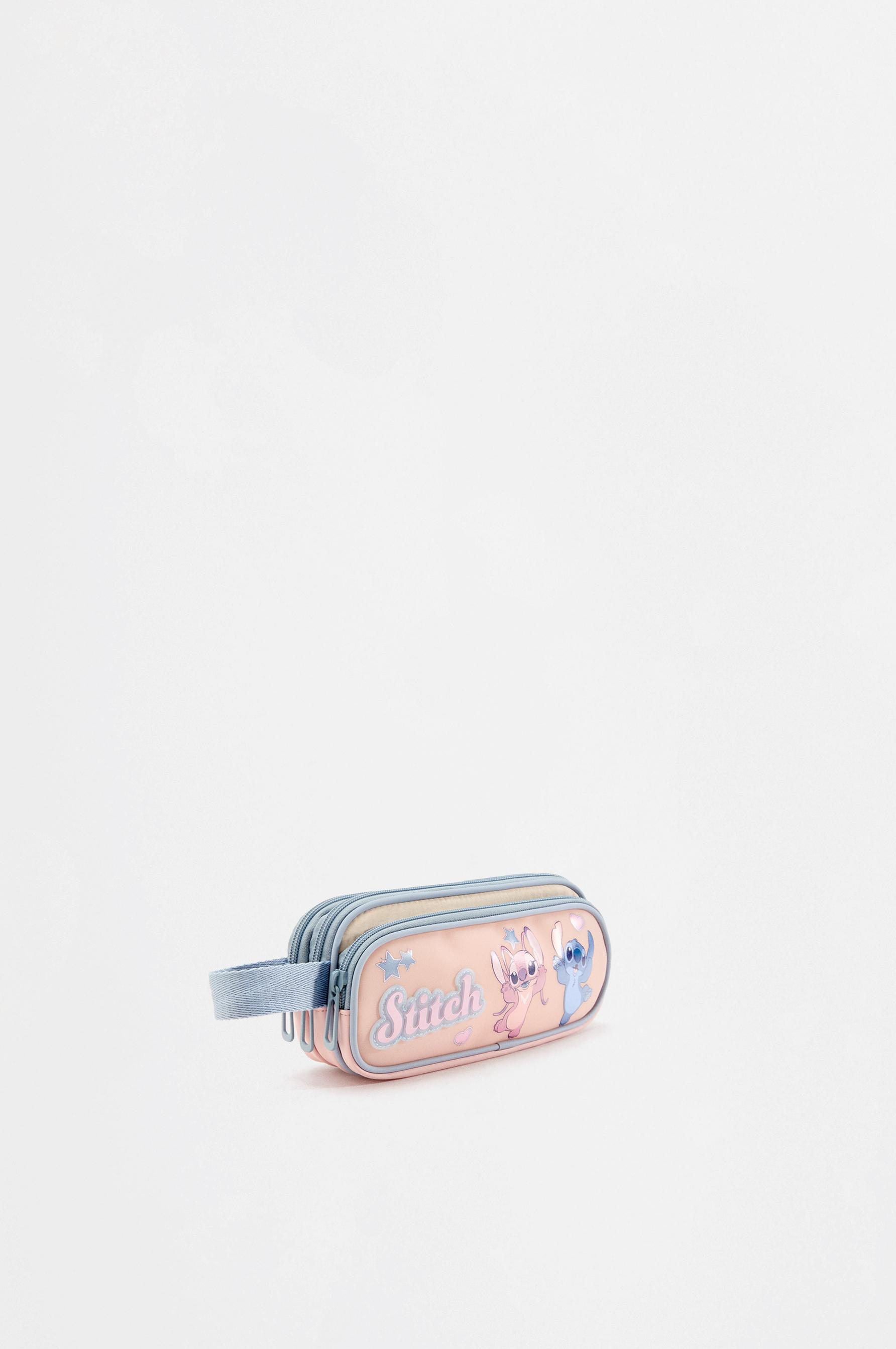Stitch & Angel ©Disney triple-zip pencil case — PALE PINK