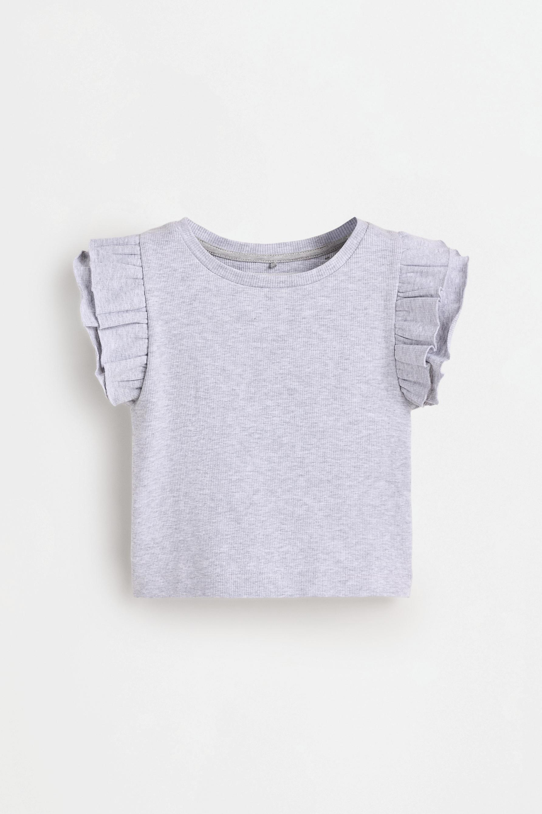Ribbed T-shirt with ruffles — PALE GREY