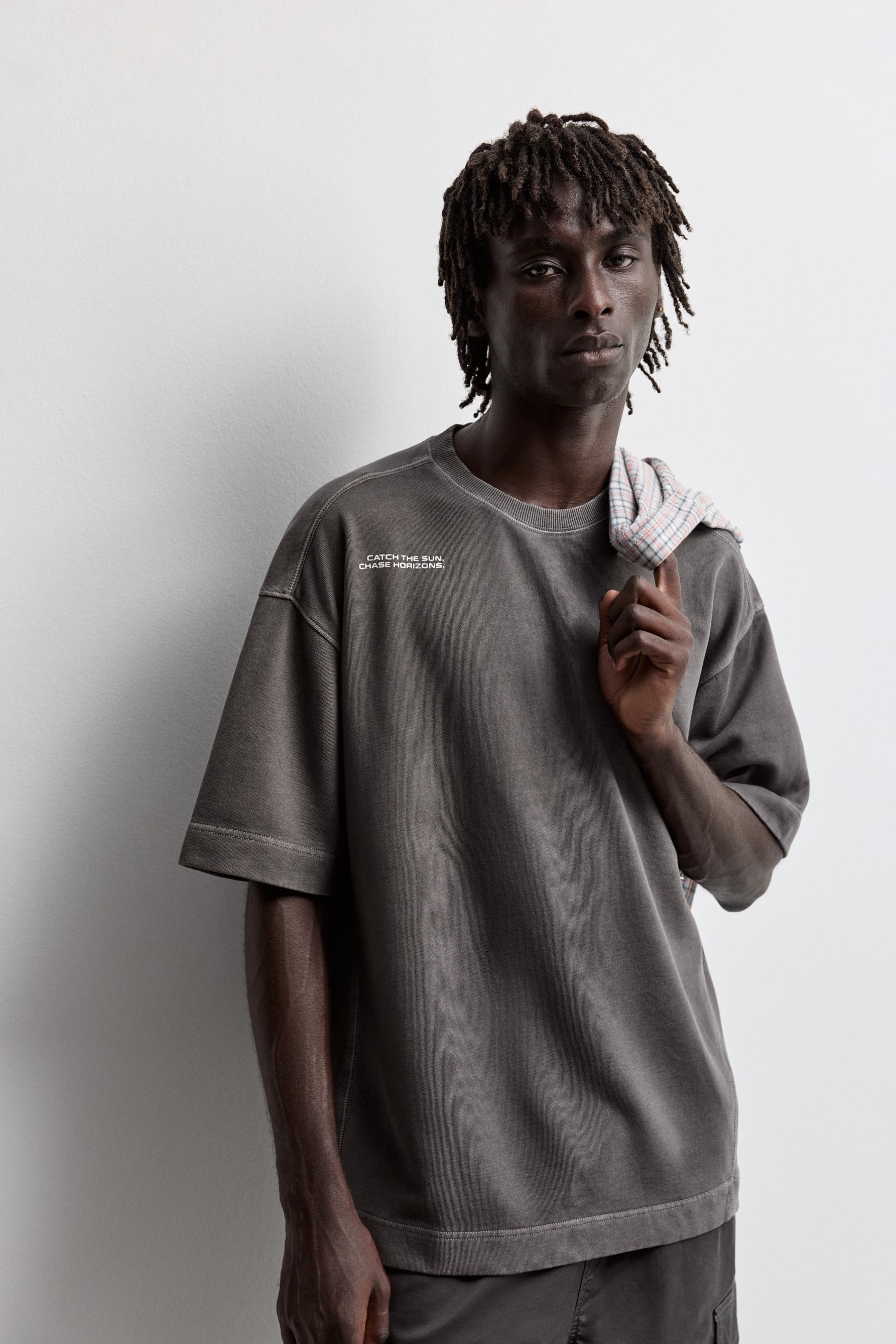 Faded-effect short sleeve sweatshirt — DARK GREY
