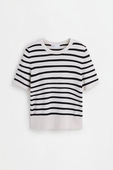 Basic short sleeve sweater — WHITE/BLACK 6