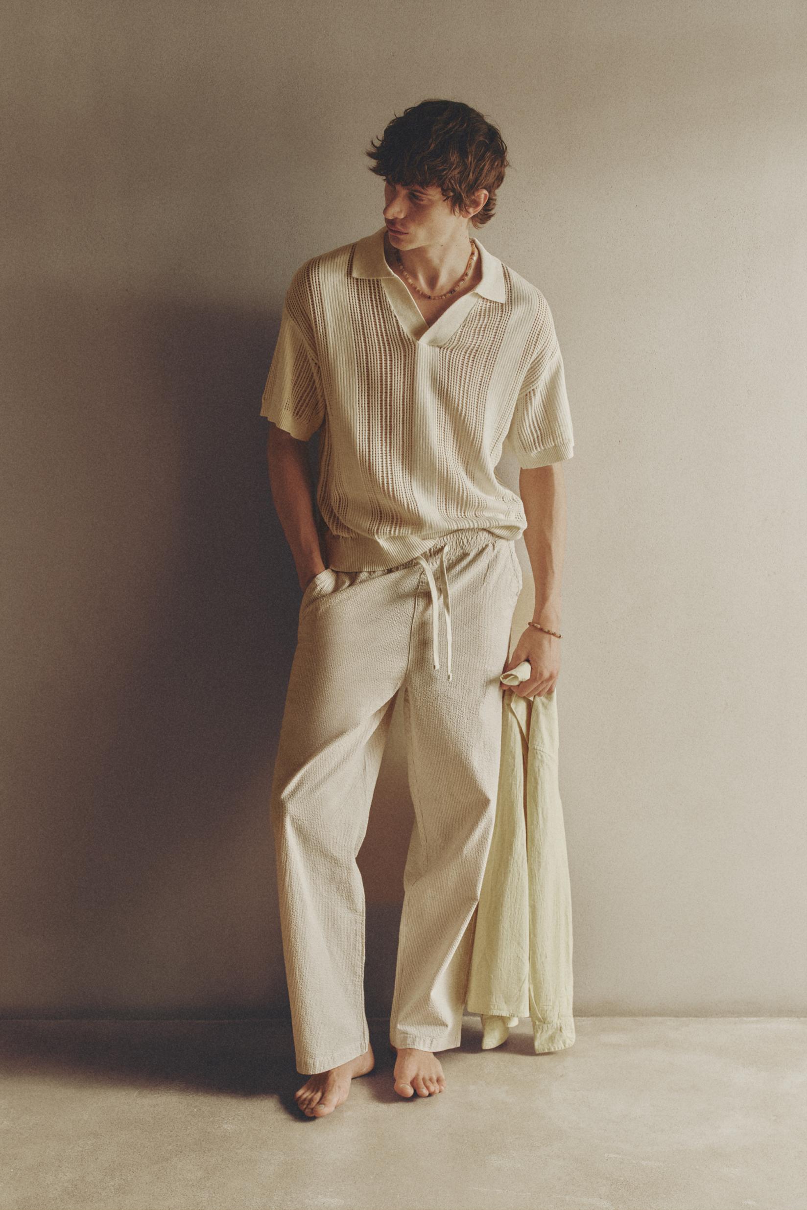 Striped flowing joggers — SAND