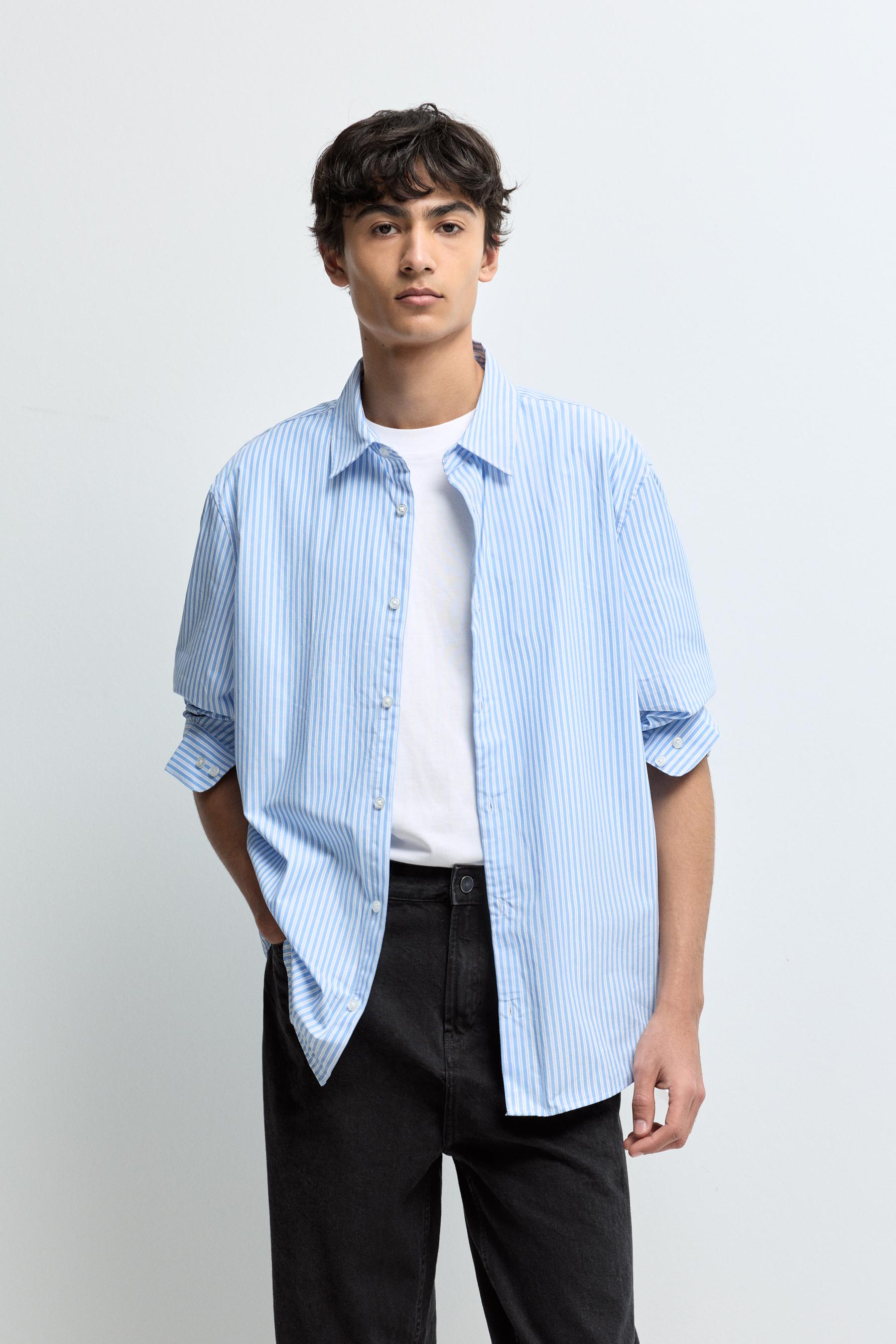 Striped regular fit shirt — PALE BLUE